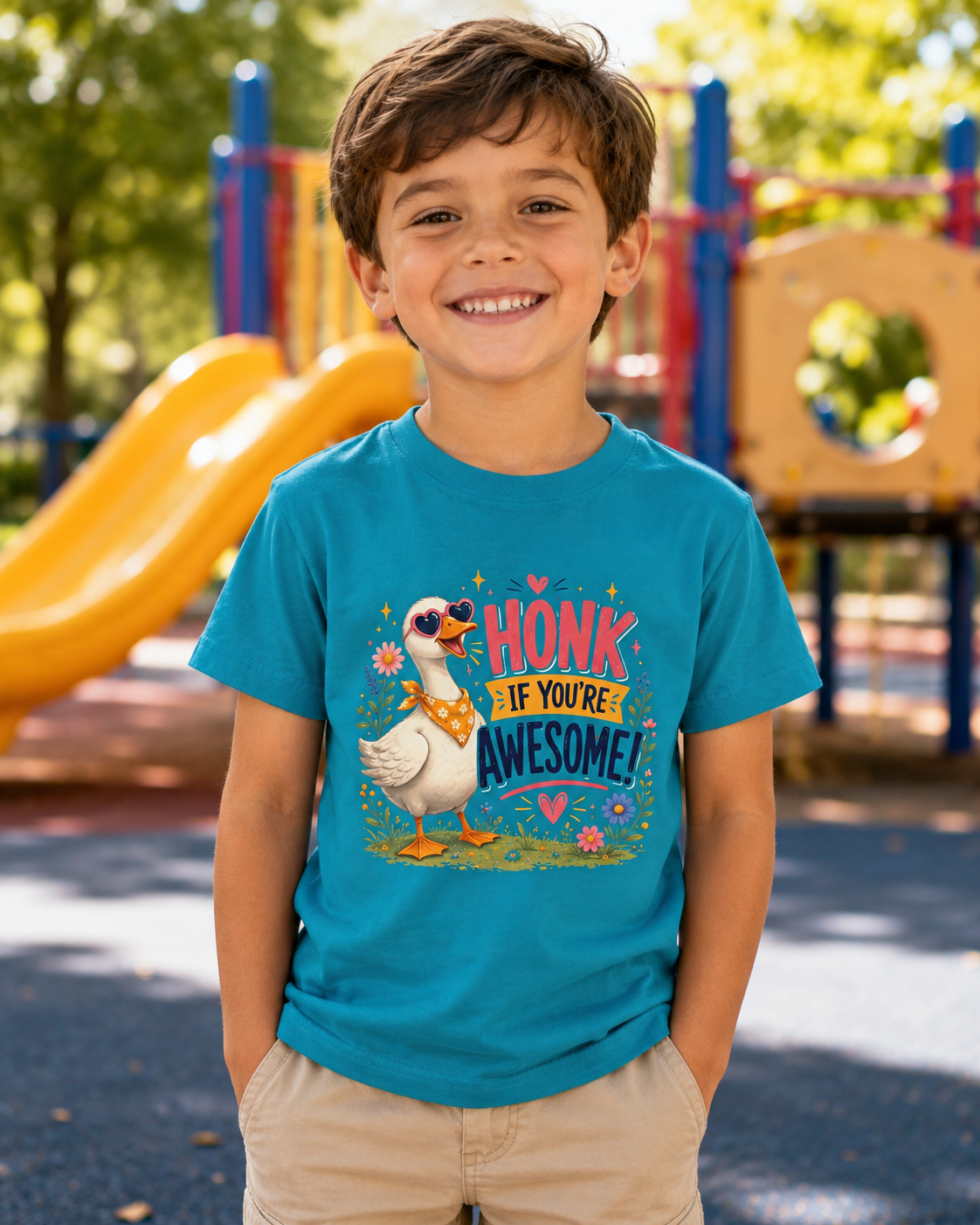 Kids Tee — "Honk If You're Awesome!" Cute Goose Graphic Shirt