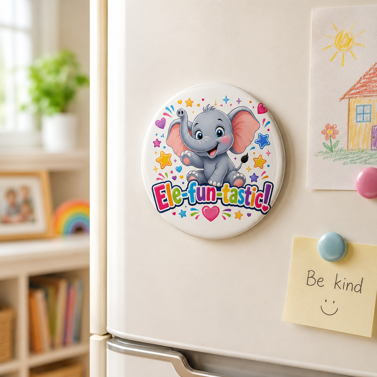 Ele-fun-tastic! Cute Baby Elephant Round Button Magnet — Nursery Gift & Party Favor