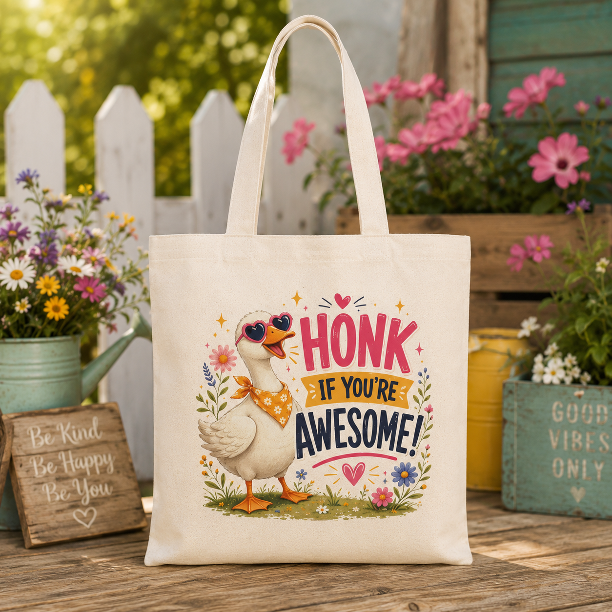 Honk If You're Awesome Tote Bag — Cute Duck Graphic Canvas Grocery & Gift Tote