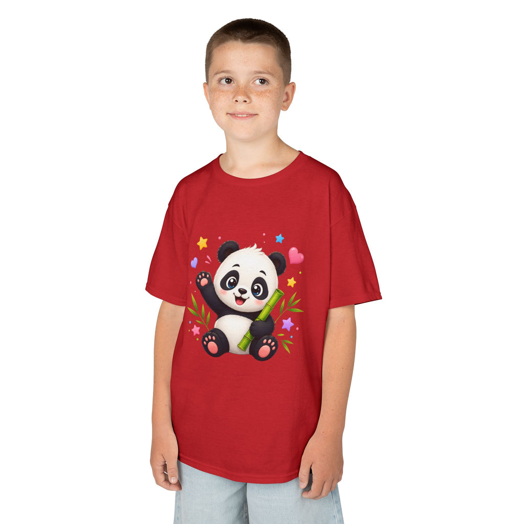 Cute Panda Kids T‑Shirt — Smiling Baby Panda with Hearts & Bamboo