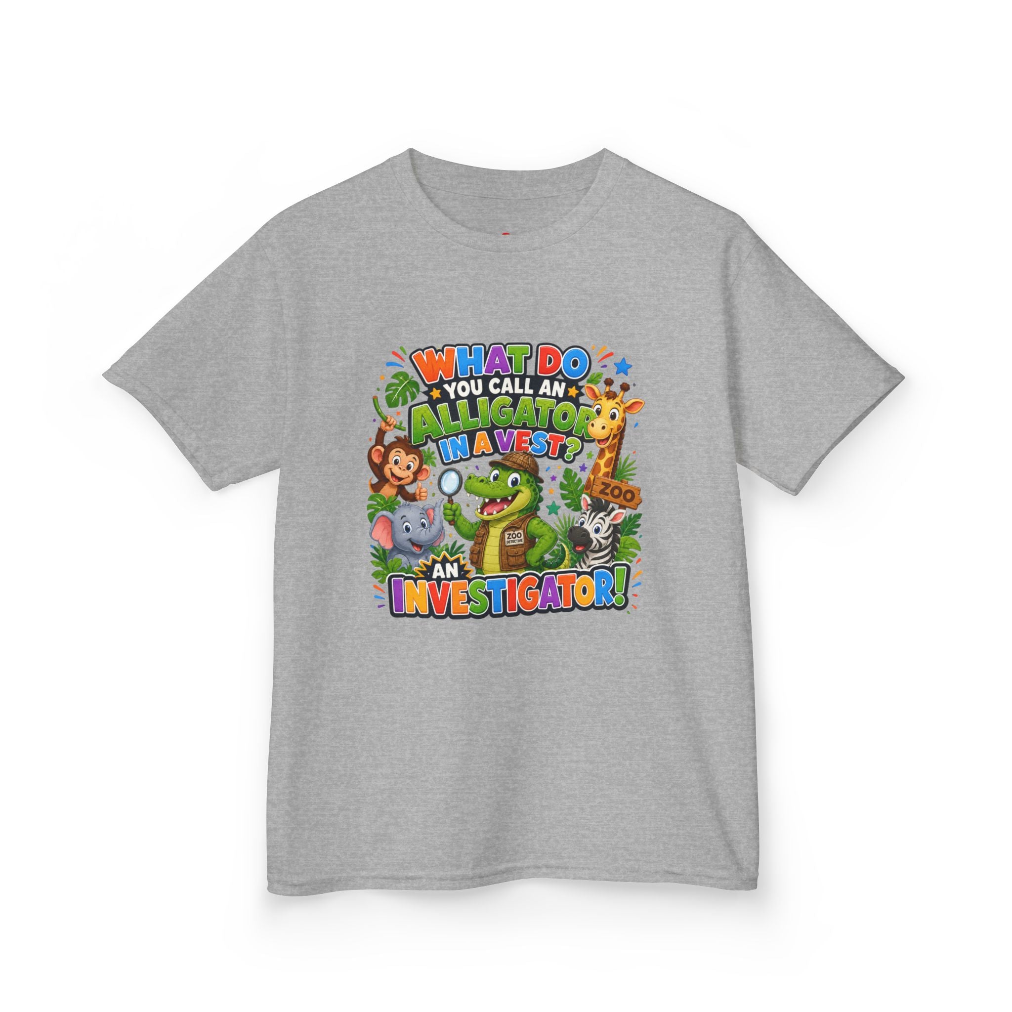 What Do You Call An Alligator? Investigator Kids T-Shirt | Cute Jungle Animals Puzzle