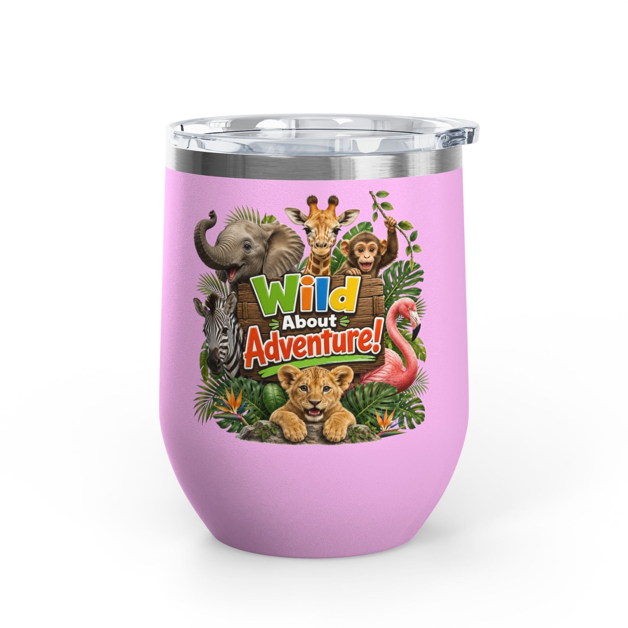 12oz Tumbler — "Wild About Adventure!" Safari Animal Travel Cup