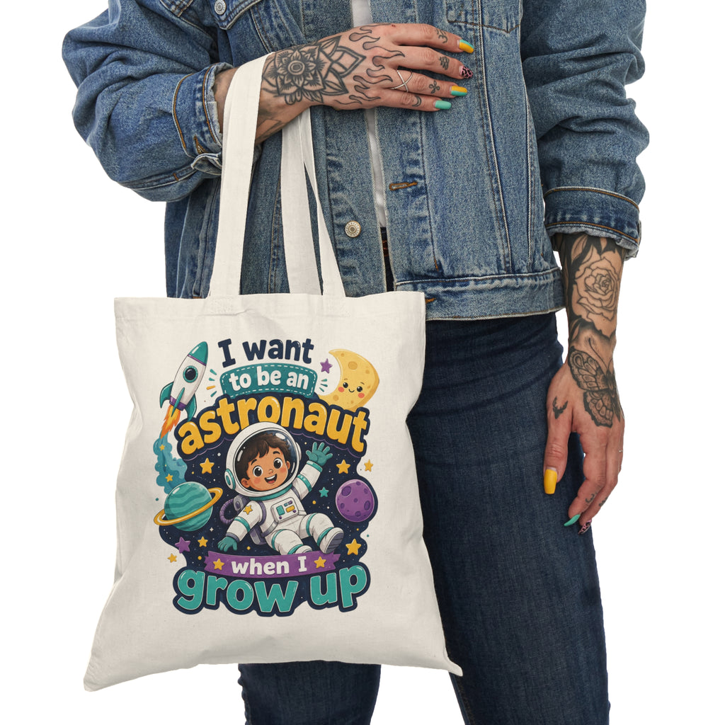 Astronaut Kids Tote Bag — "I Want to Be an Astronaut When I Grow Up" Cotton Canvas Tote