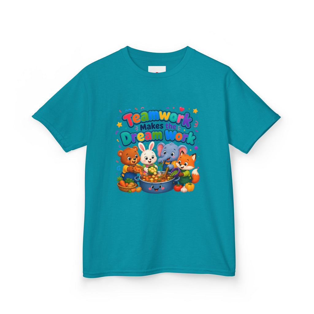 Kids Tee — “Teamwork Makes the Dream Work” Cute Animal Classroom Shirt