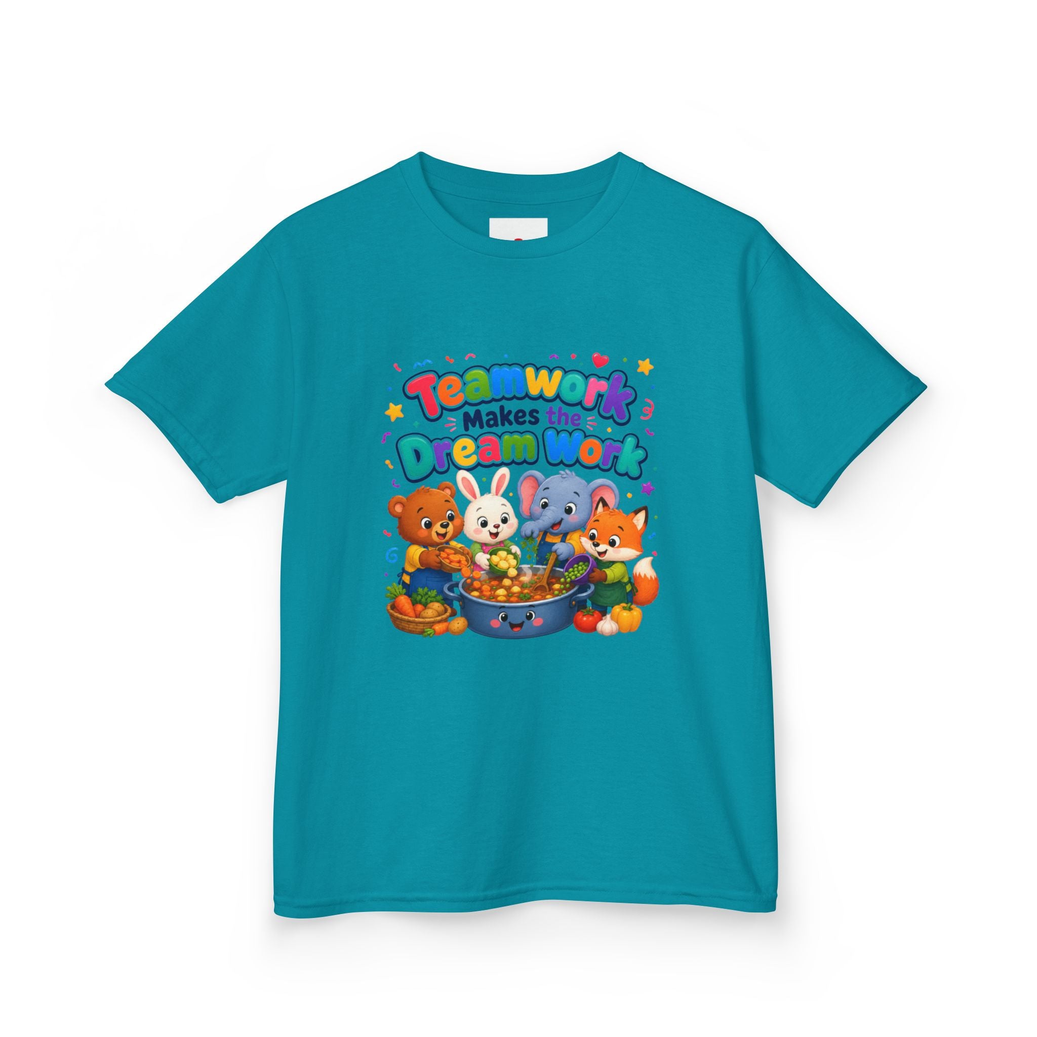 Kids Tee — “Teamwork Makes the Dream Work” Cute Animal Classroom Shirt