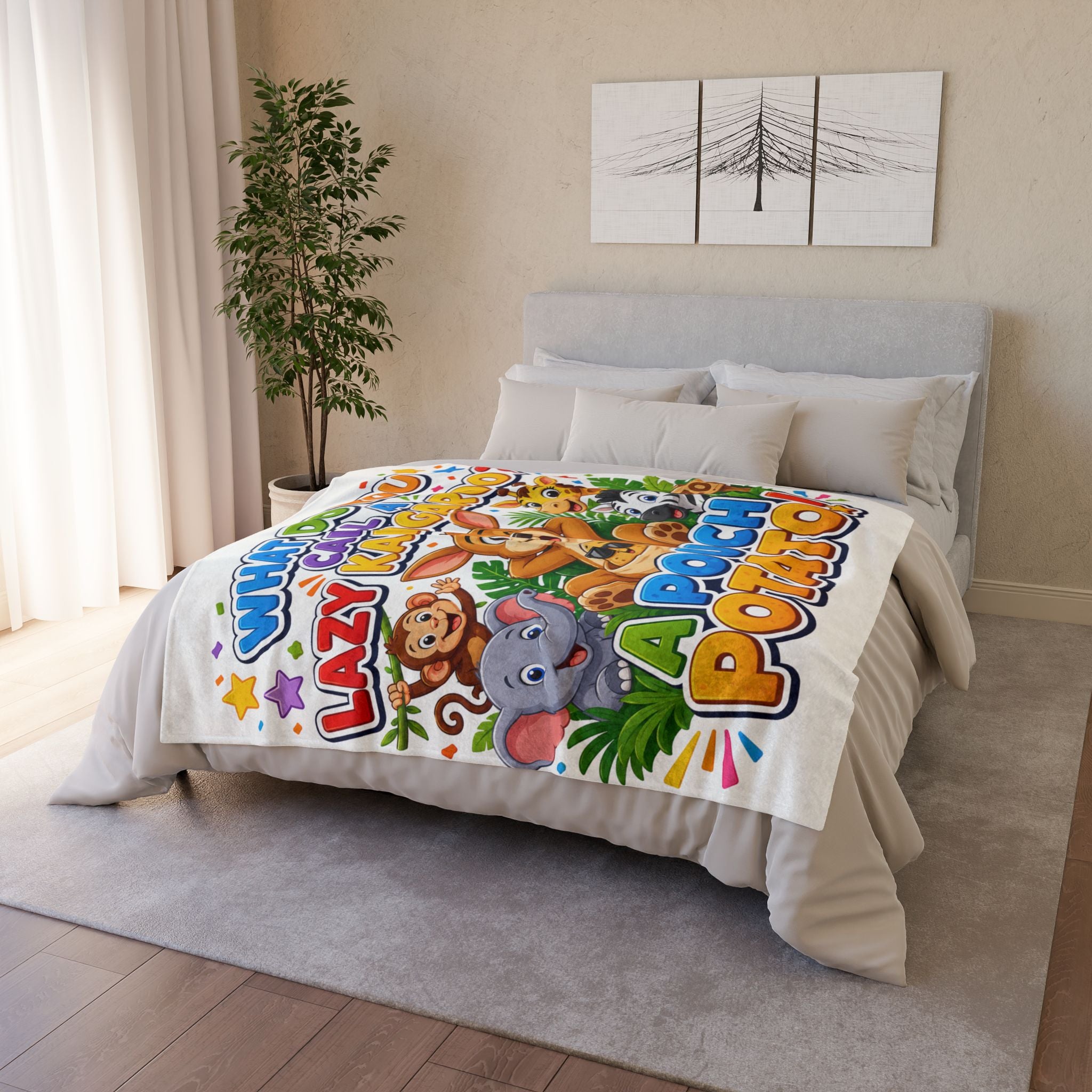 Kids' Funny 'A Pouch Potato' Blanket – Cute Jungle Kangaroo Design