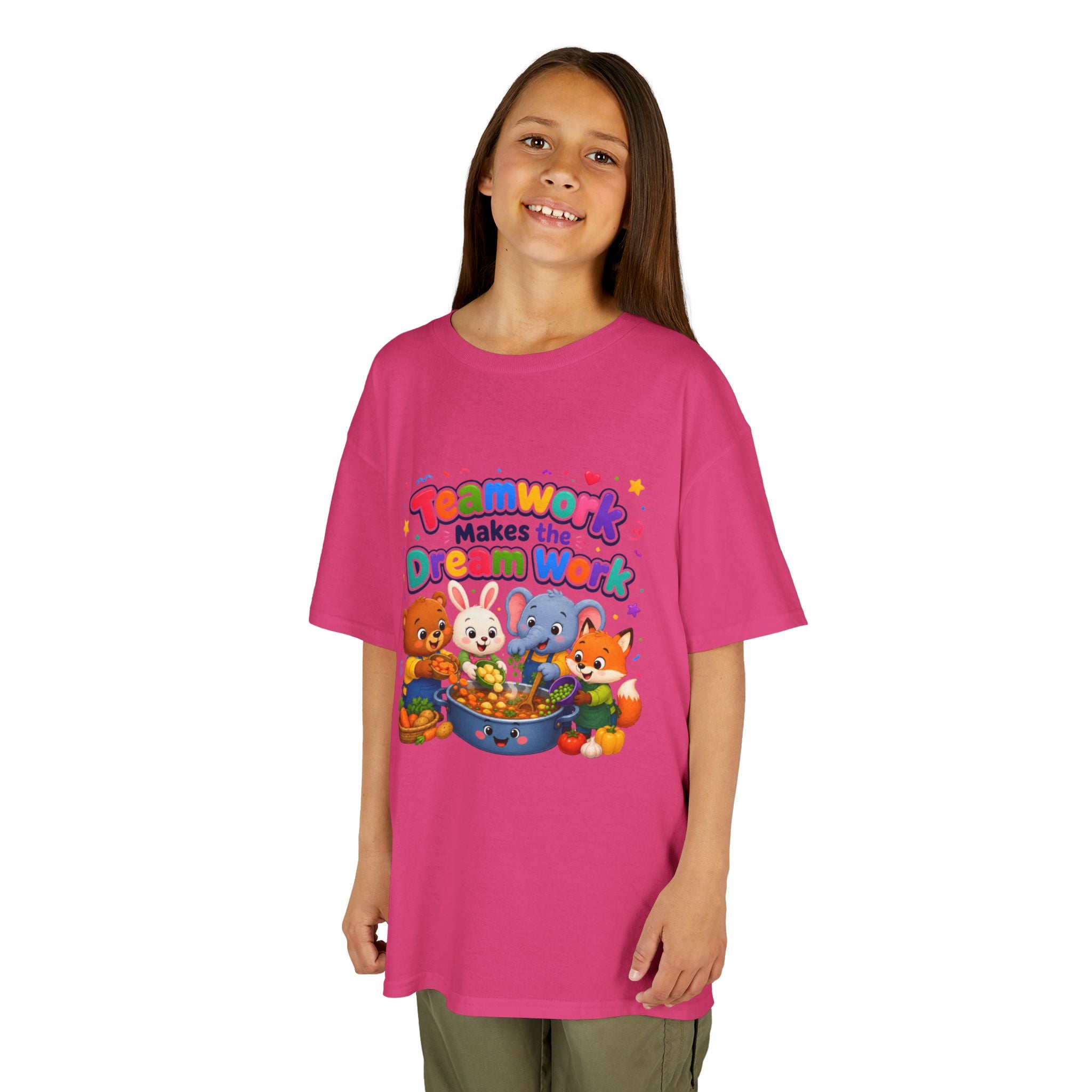 Kids Tee — “Teamwork Makes the Dream Work” Cute Animal Classroom Shirt