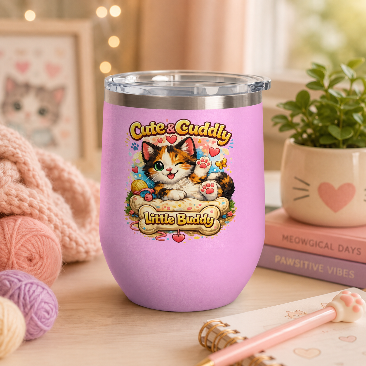 Cute & Cuddly Little Buddy Cat Tumbler — 12oz Insulated Stainless Steel