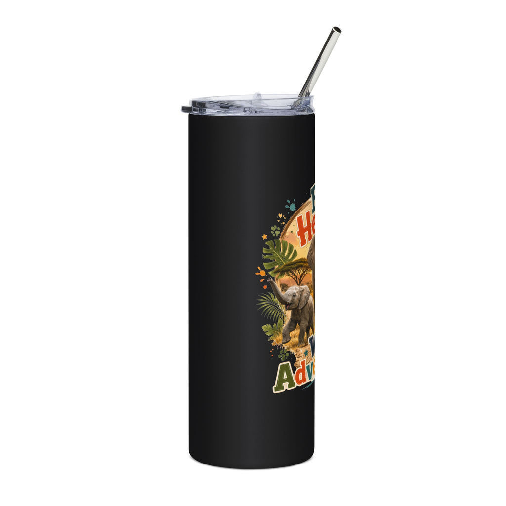 Tumbler — "Big Hearts, Wild Adventure" Safari Elephant 20oz Stainless Steel Tumbler