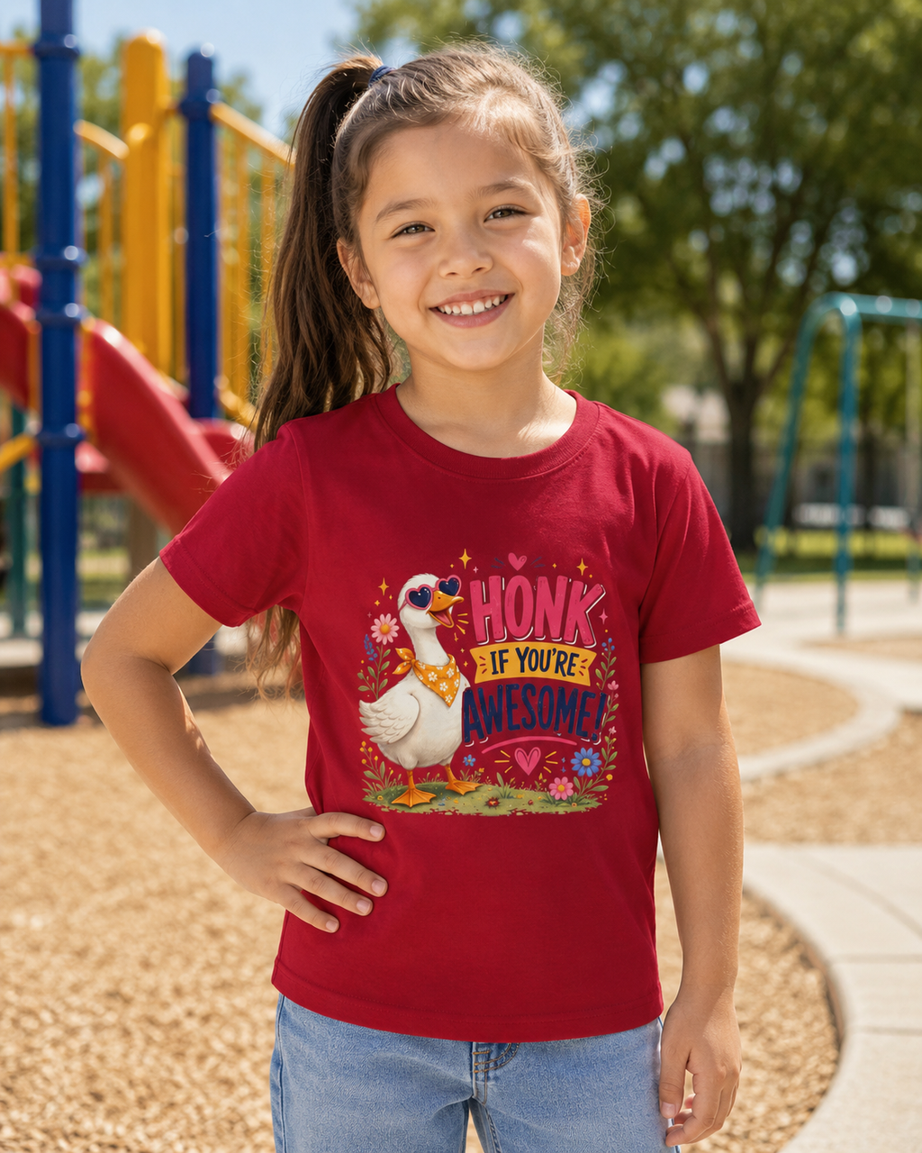 Kids Tee — "Honk If You're Awesome!" Cute Goose Graphic Shirt