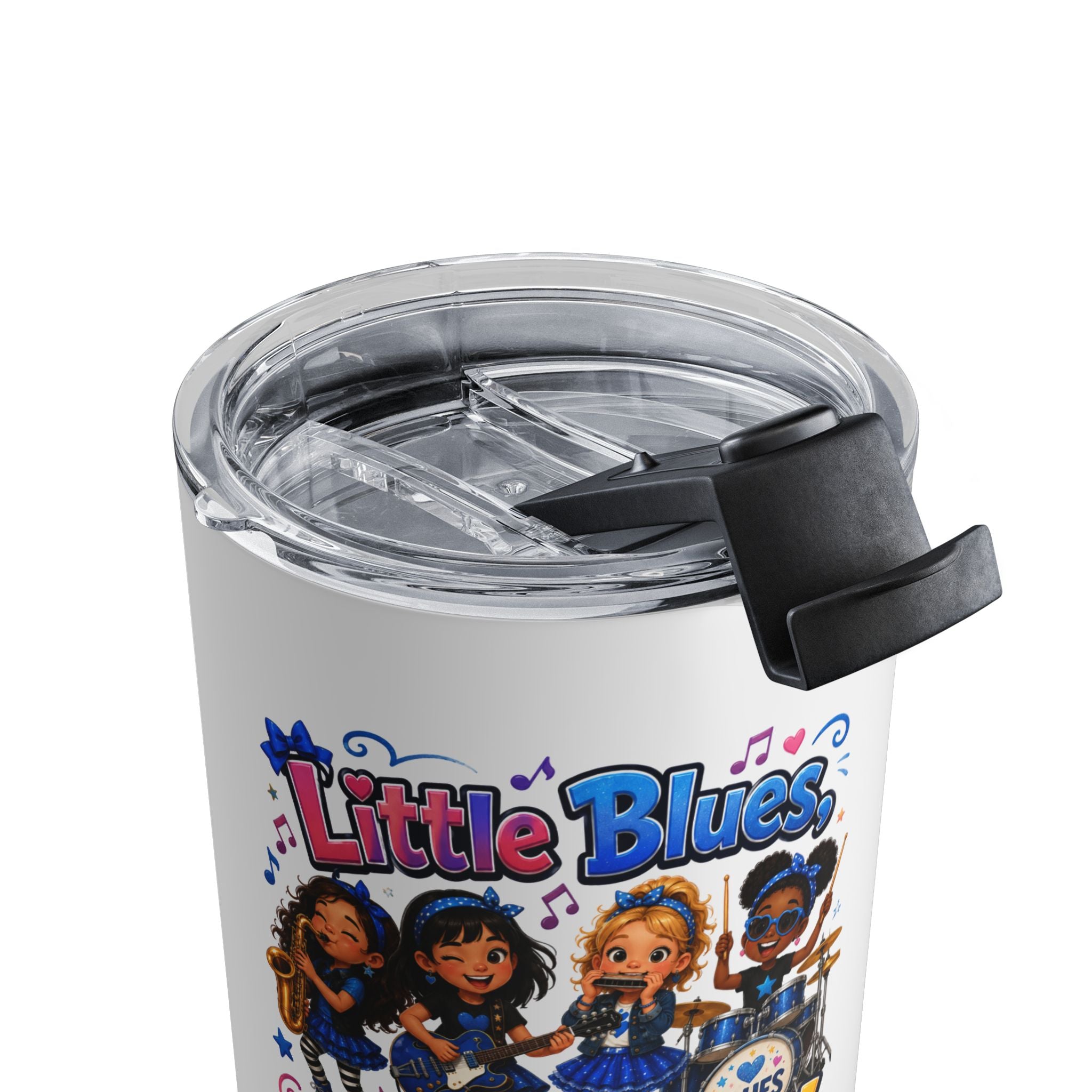 Little Blues, Big Sparkle 10oz Tumbler — Cute Girls’ Music Band Kids Travel Cup