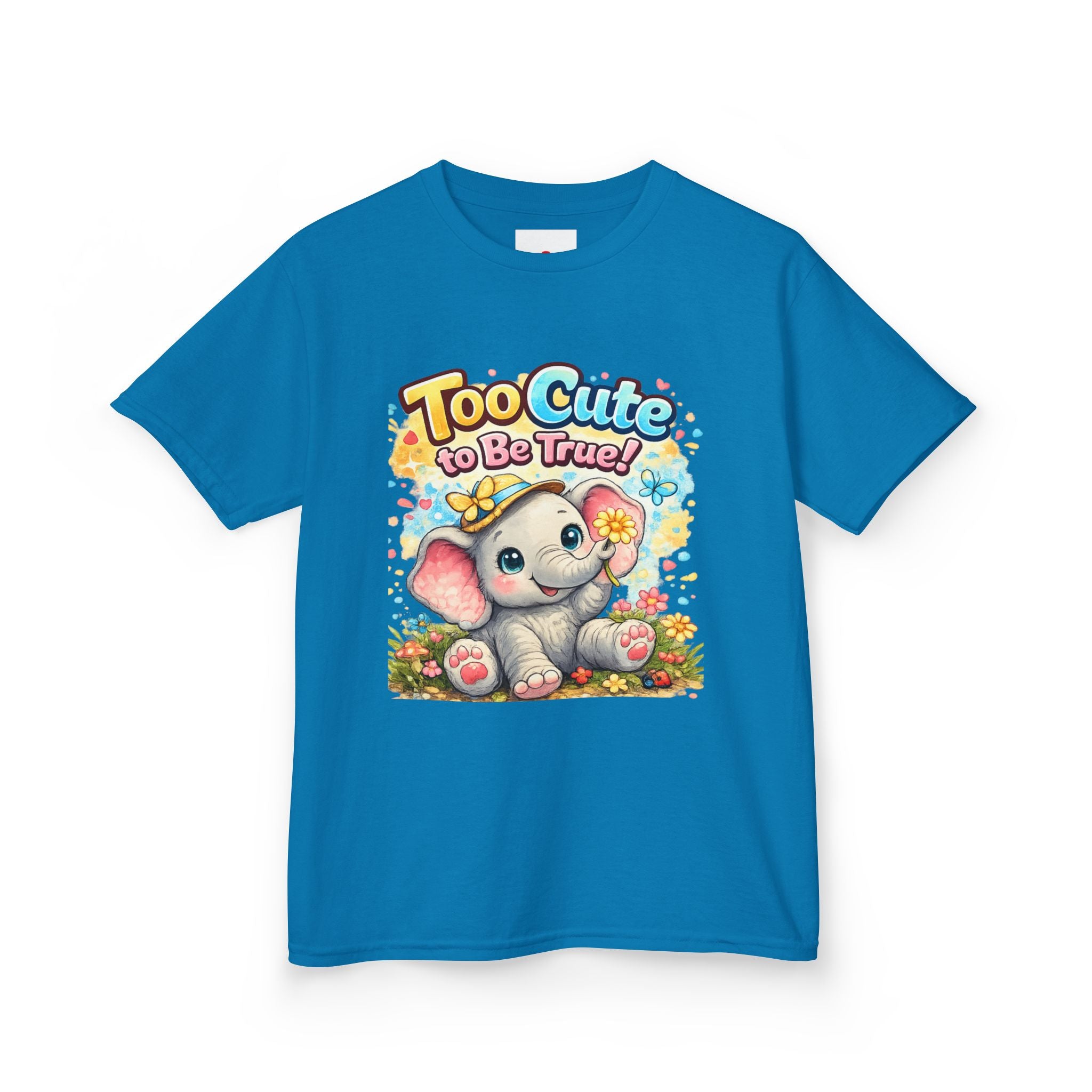 Kids Tee — "Too Cute to Be True" Elephant Graphic