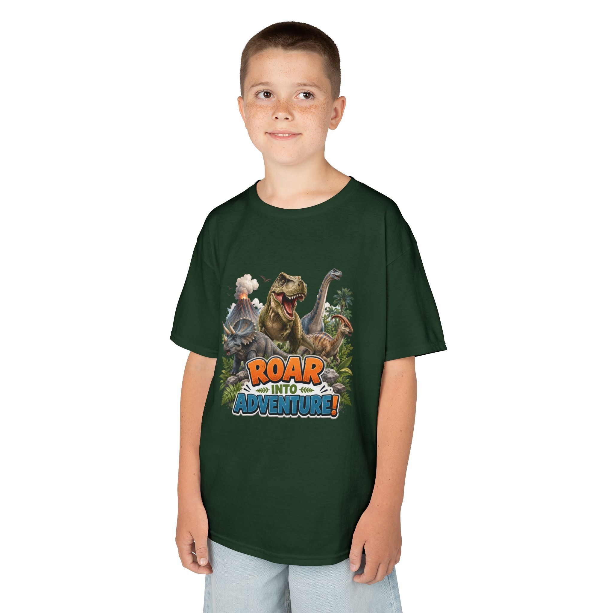 Kids Dinosaur Tee - "Roar Into Adventure" Graphic Shirt for Boys & Girls
