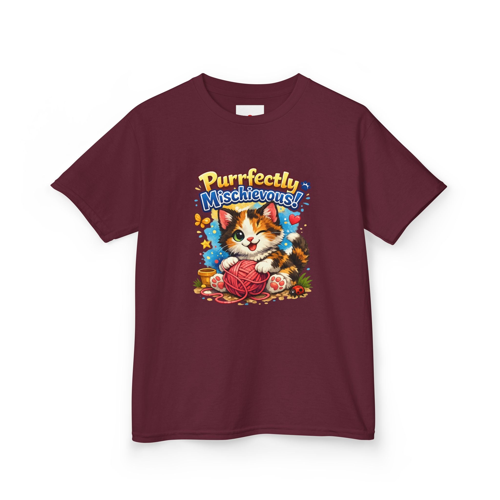 Kids T-Shirt — "Purrfectly Mischievous" Cute Kitten Playing with Yarn