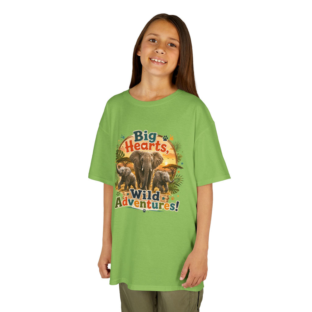 Kids T-Shirt — “Big Hearts, Wild Adventures!” Elephant Safari Shirt for Kids, Cute Animal Adventure Tee