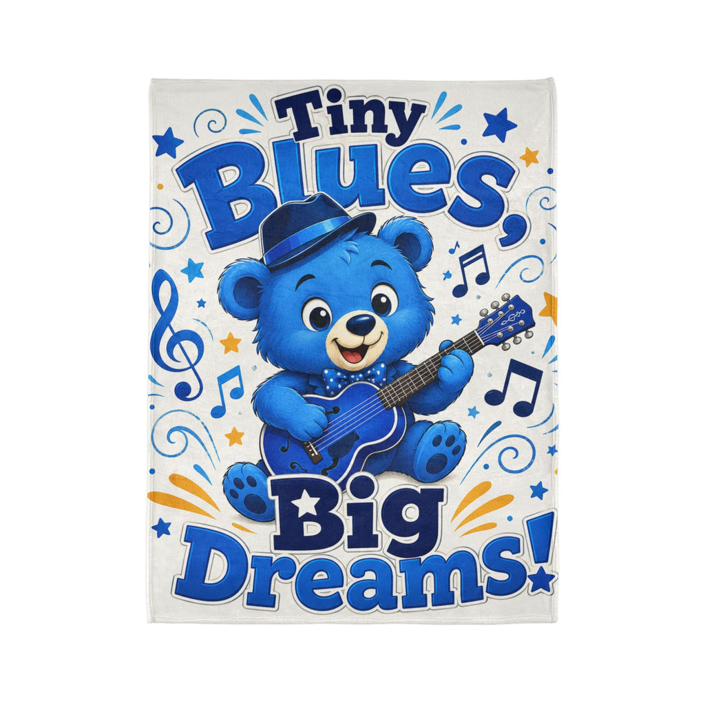 Tiny Blues Bear Plush Throw Blanket — "Tiny Blues Big Dreams" Baby Nursery Gift