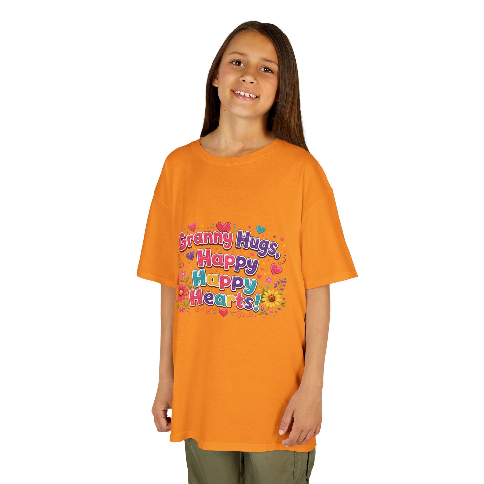 Granny Hugs Happy Hearts Kids Tee | Colorful Floral Kids Shirt