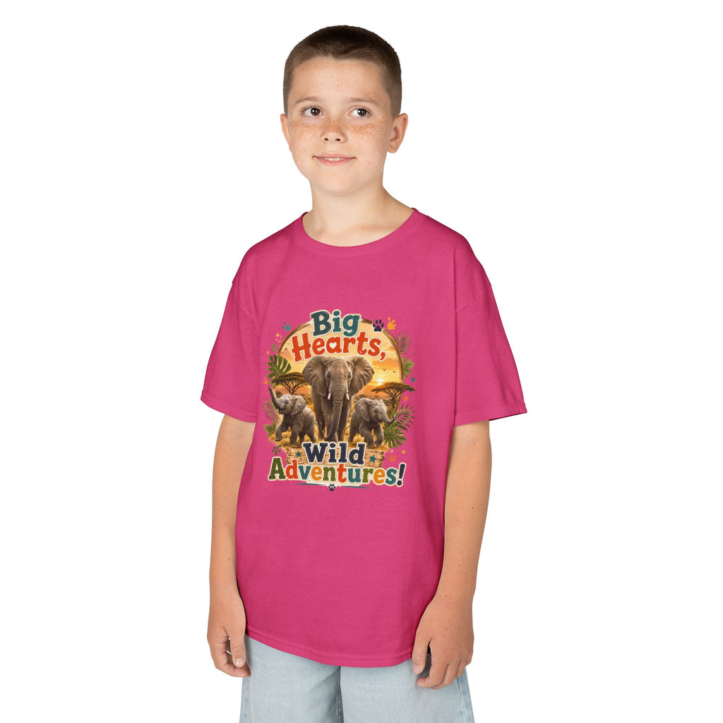 Kids T-Shirt — “Big Hearts, Wild Adventures!” Elephant Safari Shirt for Kids, Cute Animal Adventure Tee