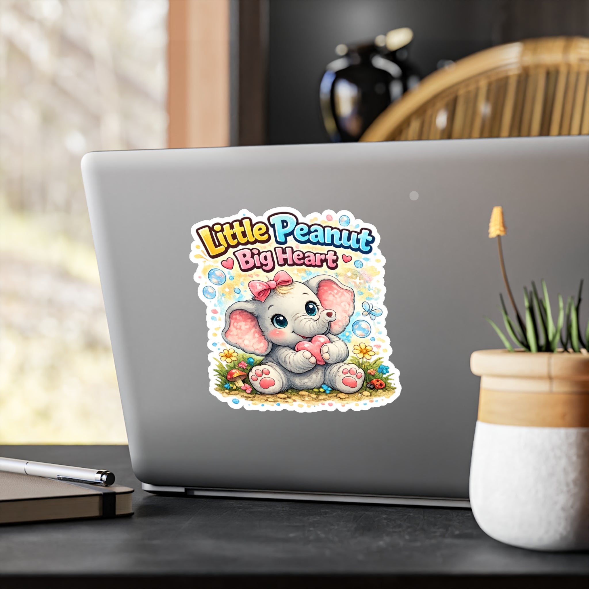 Cute Elephant "Little Peanut Big Heart" Vinyl Sticker — Kiss-Cut Decal