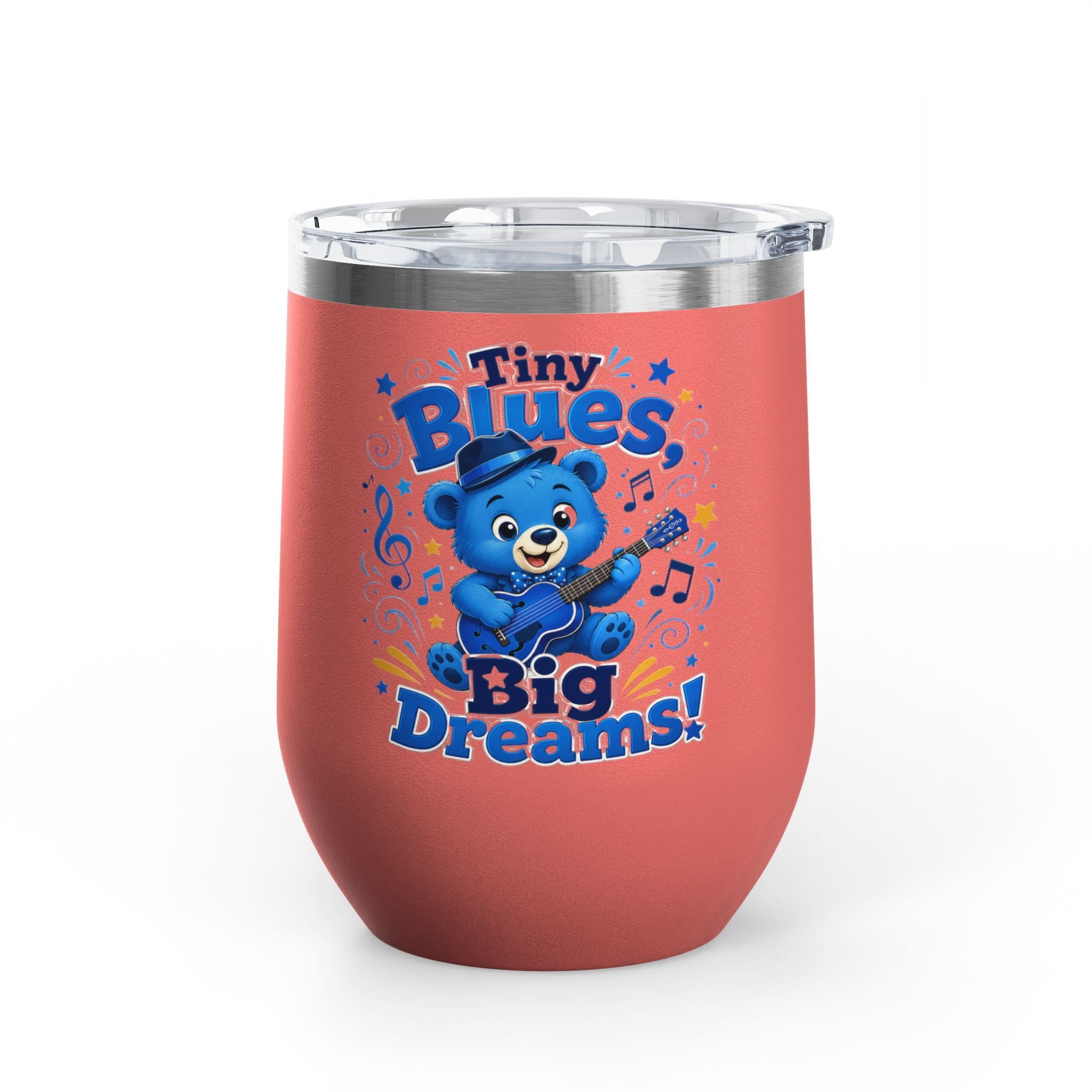 12oz Tumbler — "Tiny Blues Big Dreams" Cute Blue Bear Music Design