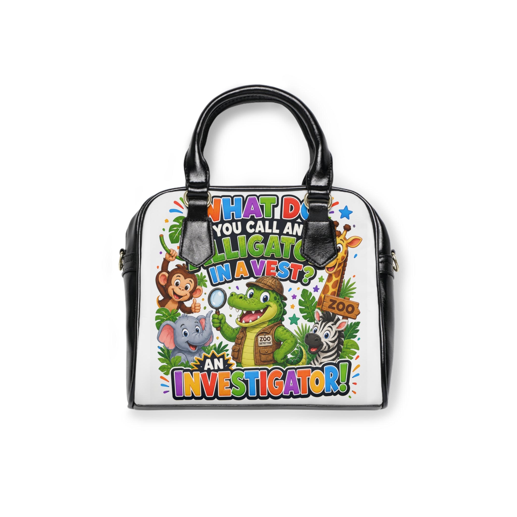 Shoulder Handbag — Cute Alligator Investigator Kids Zoo Purse (What Do You Call An Alligator In A Vest? An Investigator!)