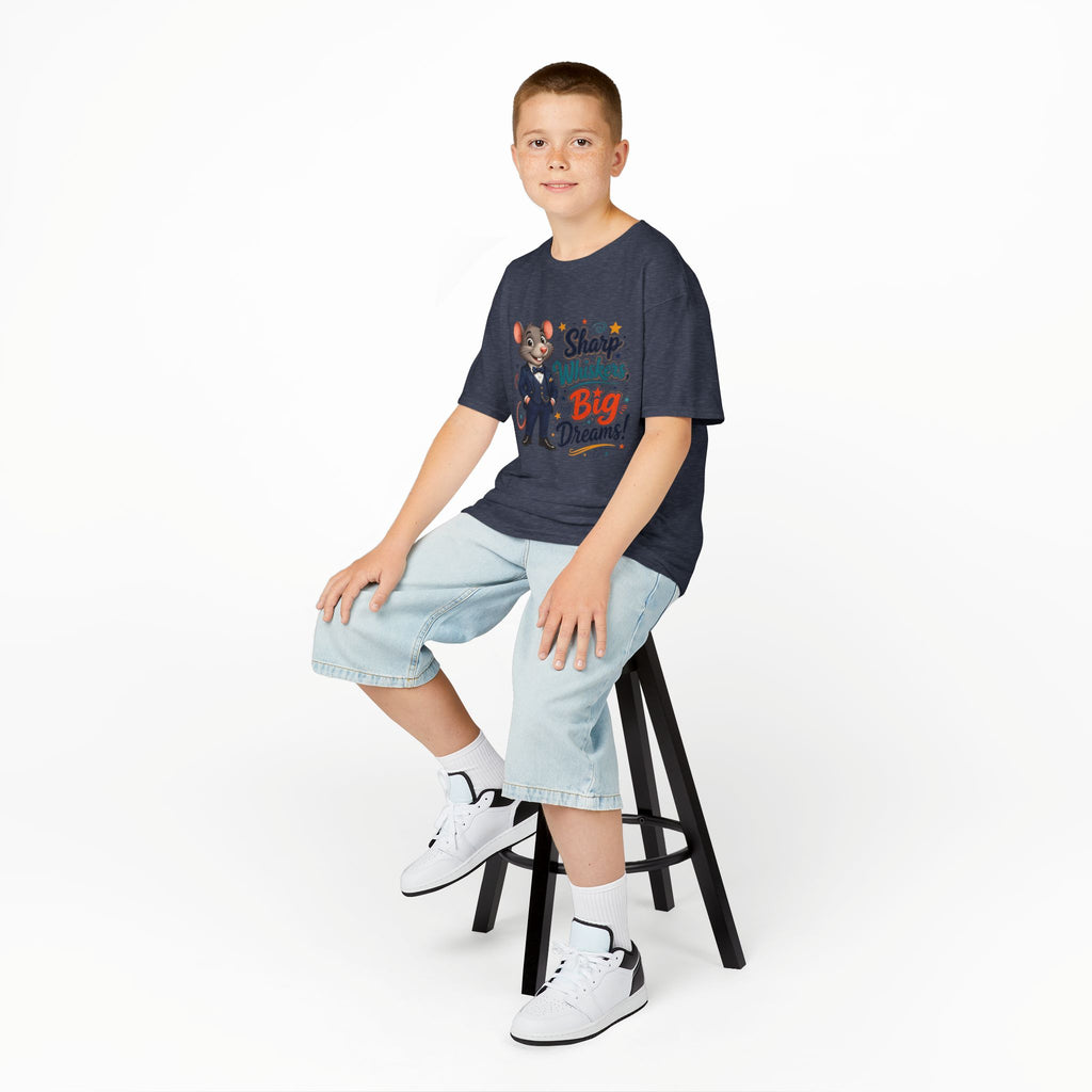 Kids Tee — "Sharp Whiskers, Big Dreams" Mouse Graphic