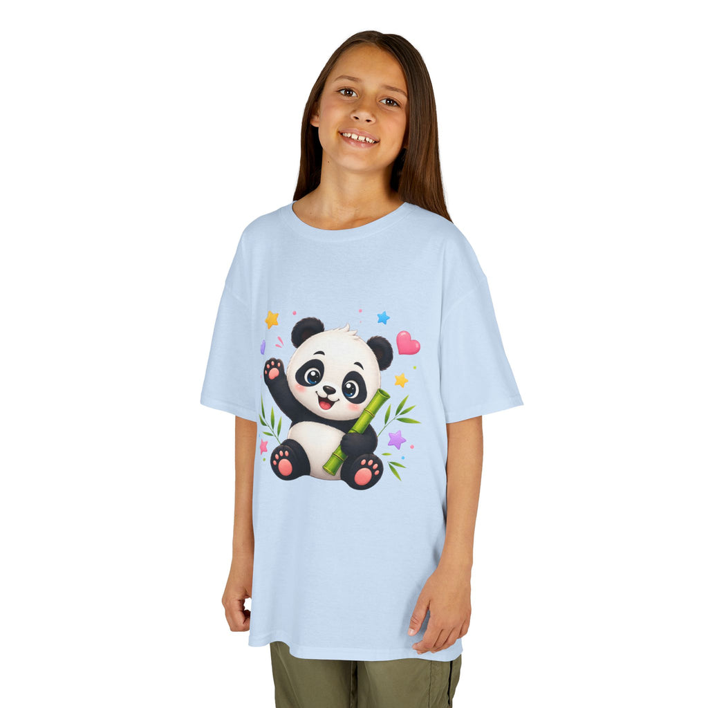 Cute Panda Kids T‑Shirt — Smiling Baby Panda with Hearts & Bamboo