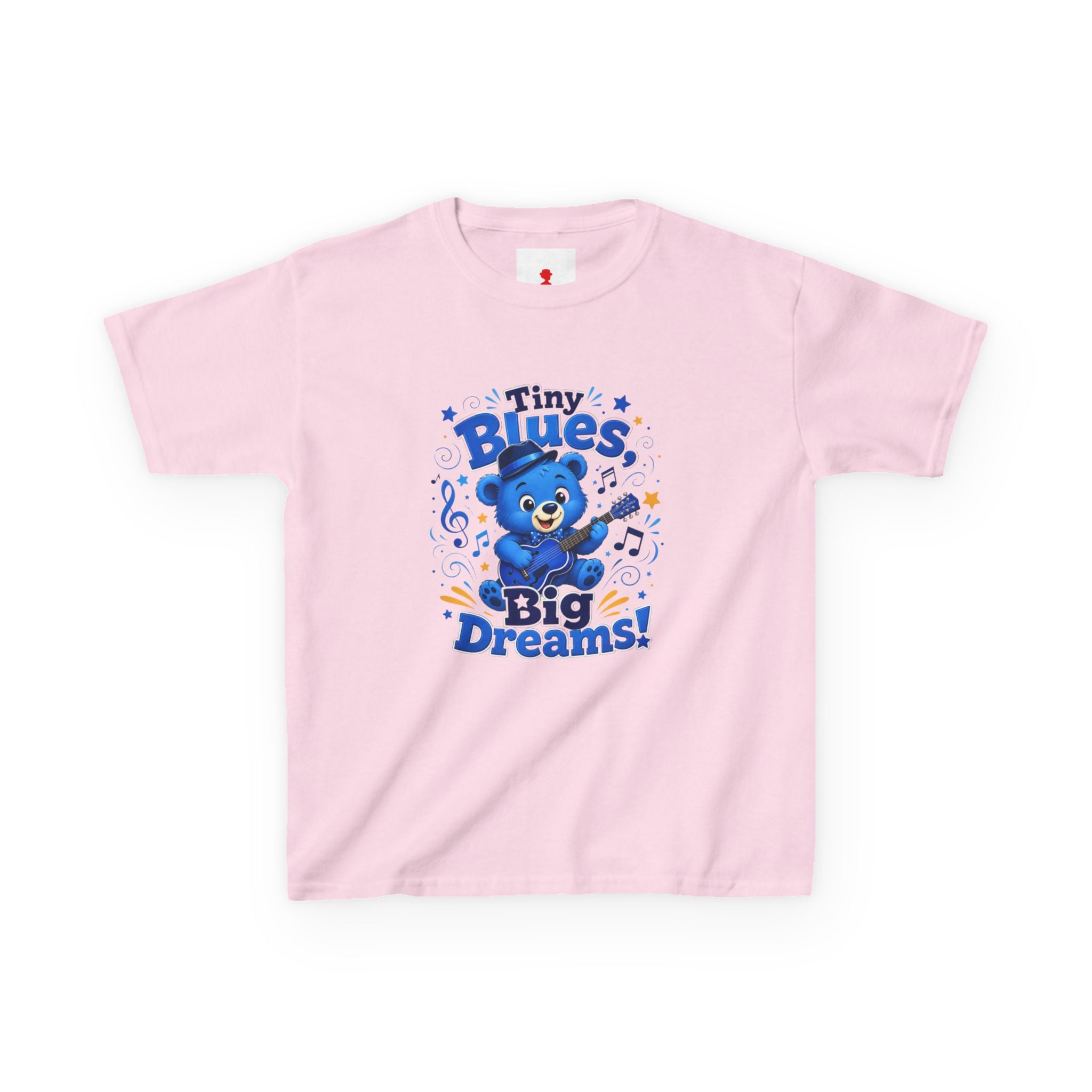 Kids Tee - "Tiny Blues, Big Dreams!" Cute Blue Bear Music Graphic