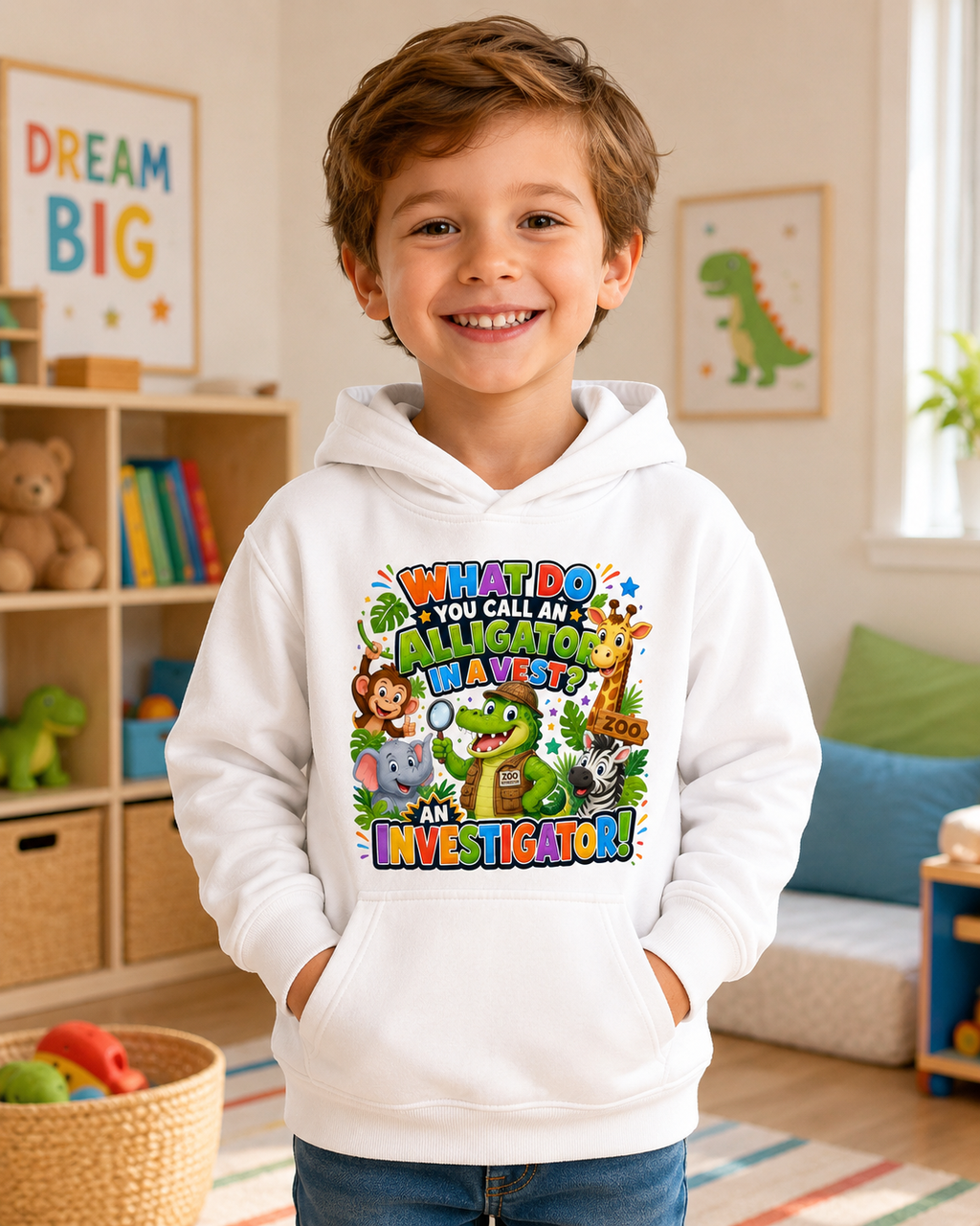 Alligator Investigator Kids Hoodie | Cute Zoo Animal Detective Design