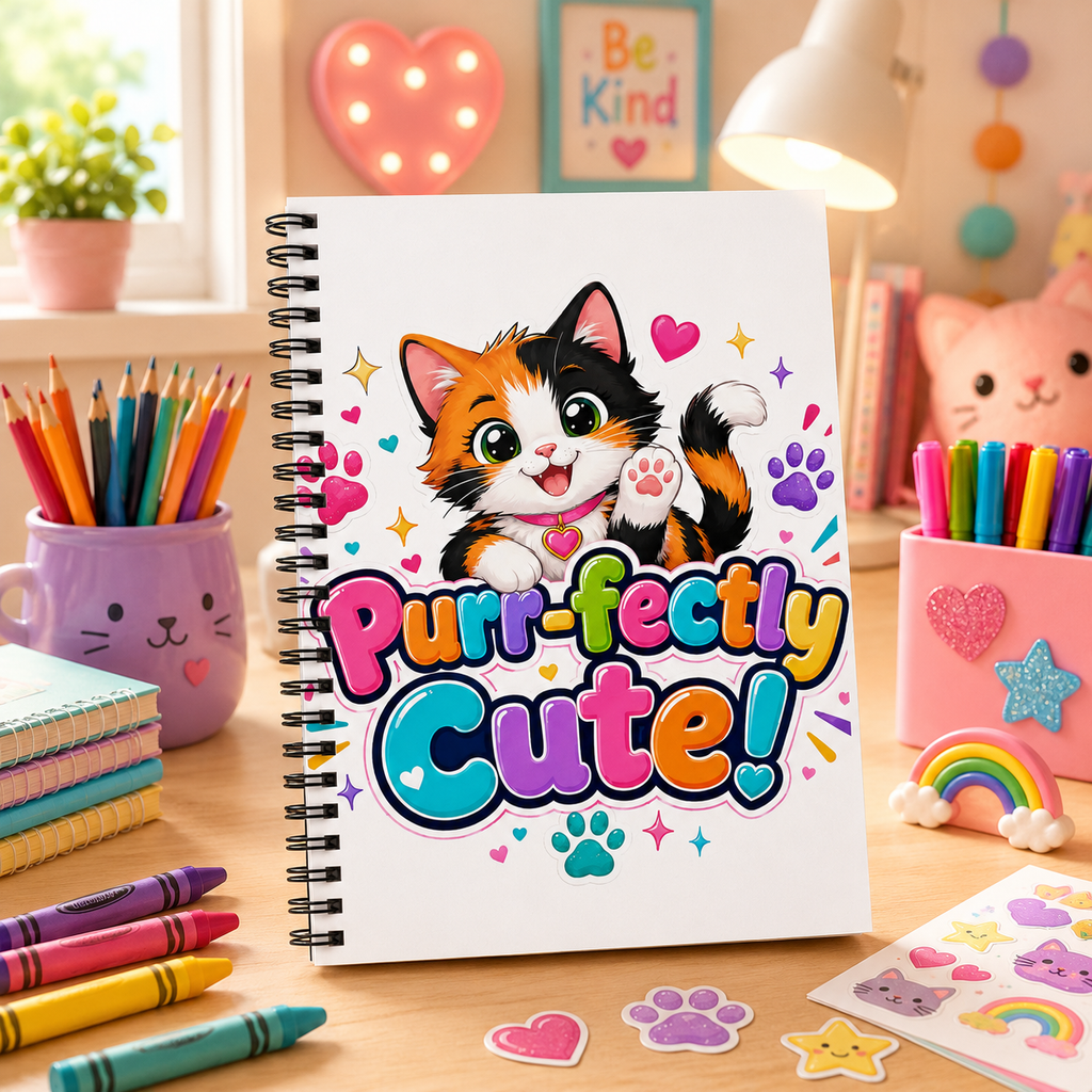 Purr-fectly Cute! Cat Spiral Notebook — Ruled Journal for Kids & Cat Lovers