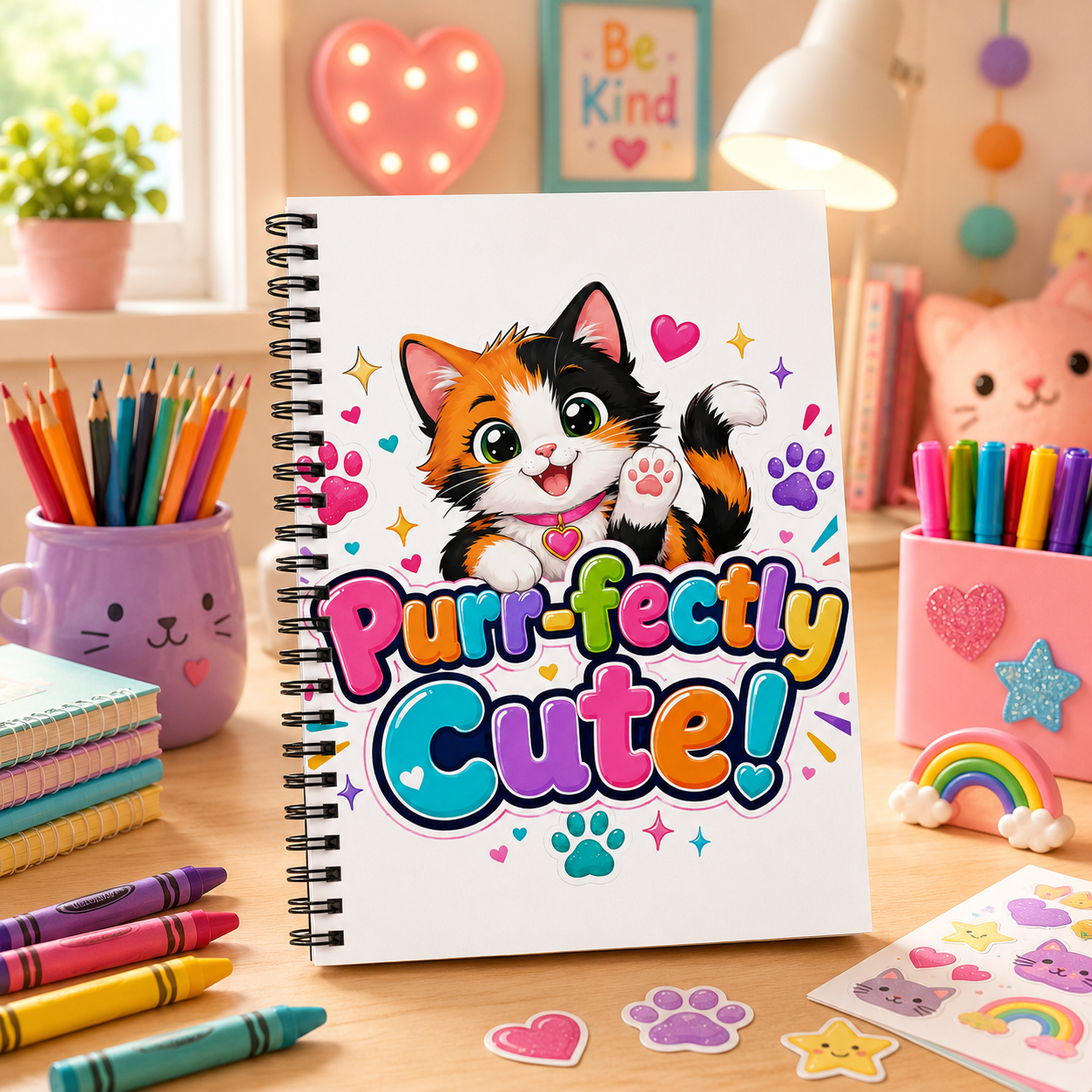 Purr-fectly Cute! Cat Spiral Notebook — Ruled Journal for Kids & Cat Lovers