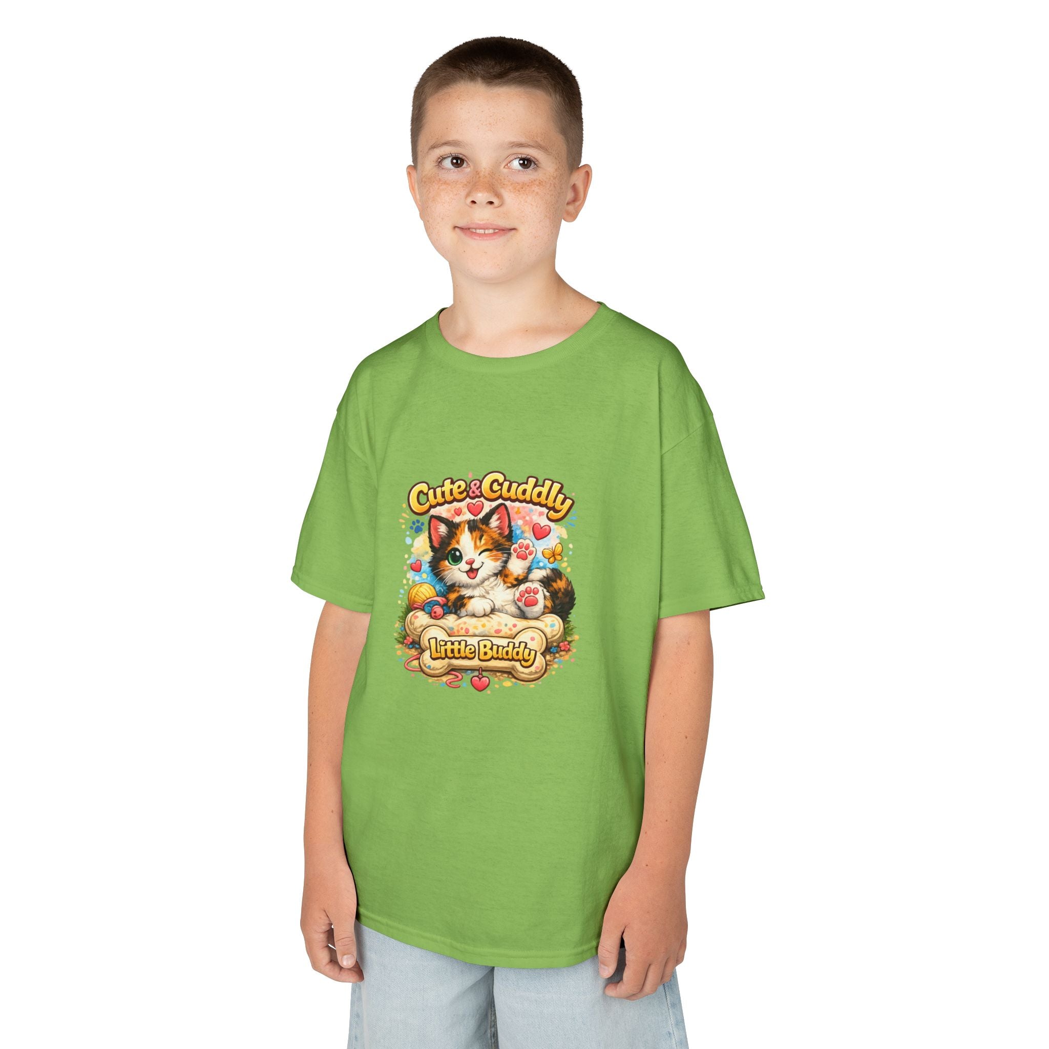 Kids T-Shirt — "Cute & Cuddly Little Buddy" Cat Graphic Tee