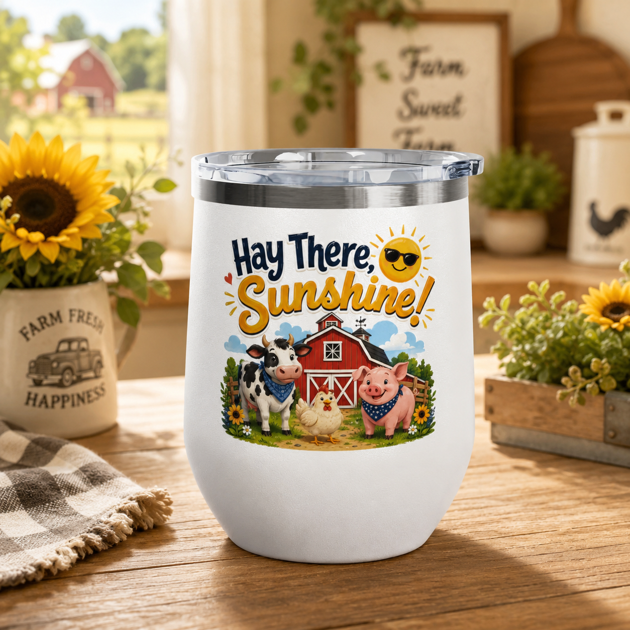 "Hay There, Sunshine!" Farm Animal 12oz Insulated Cup