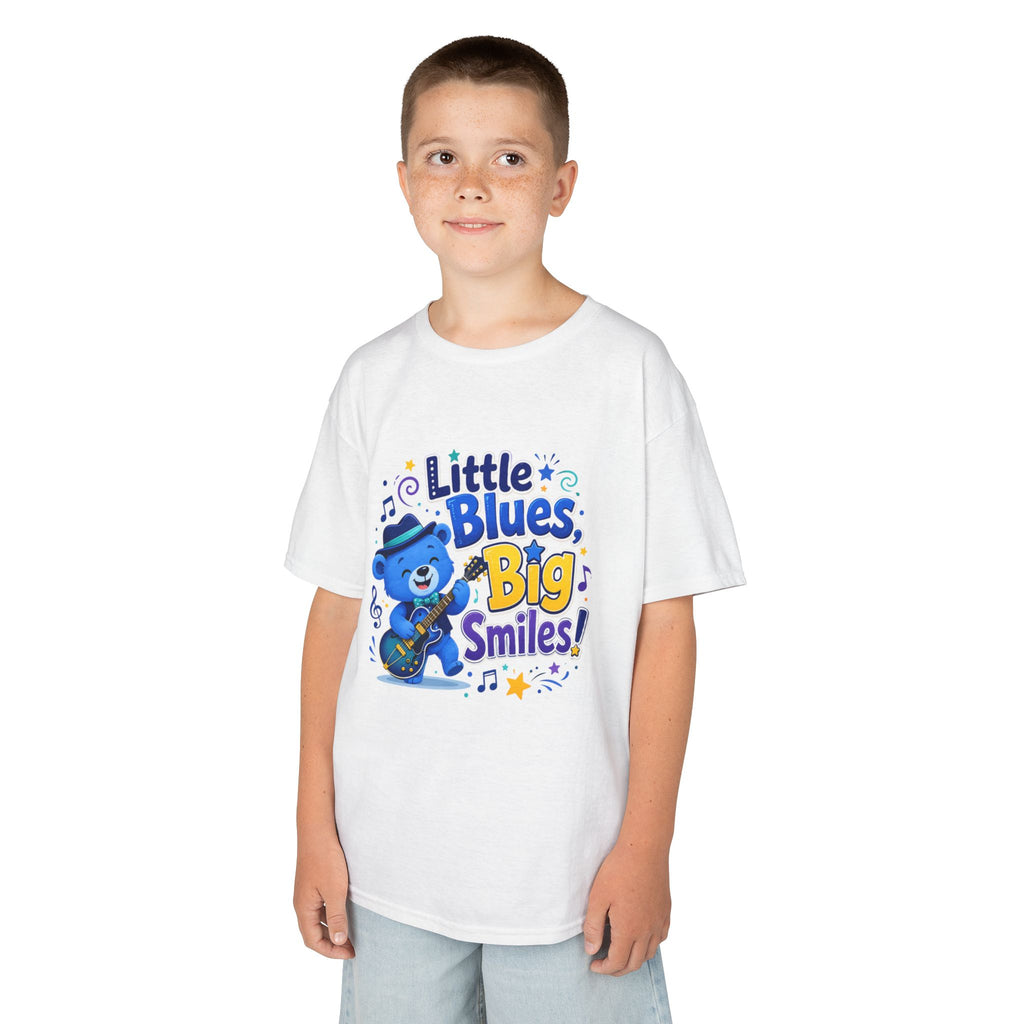 Kids Tee — "Little Blues, Big Smiles!" Guitar-Bear Graphic