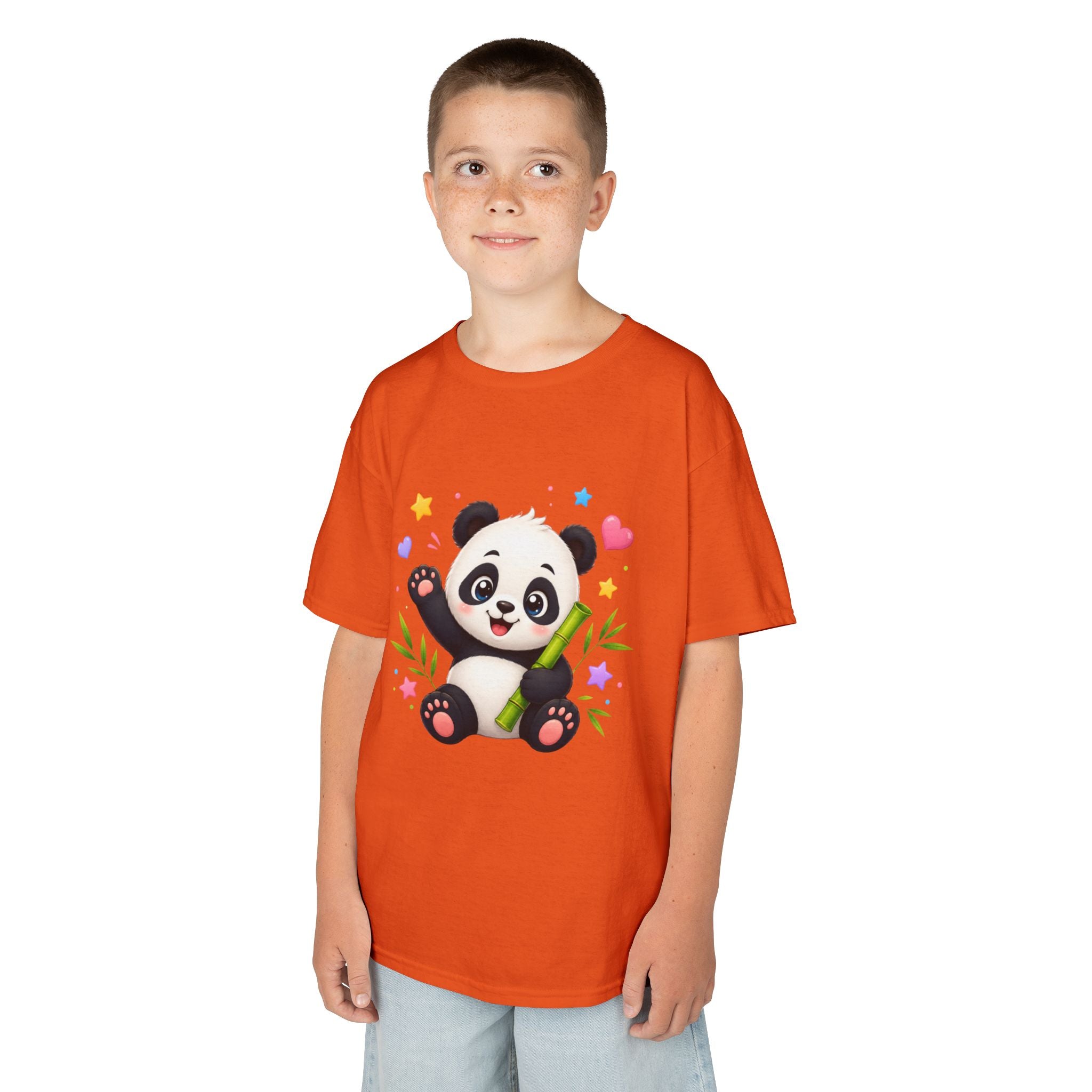 Cute Panda Kids T‑Shirt — Smiling Baby Panda with Hearts & Bamboo