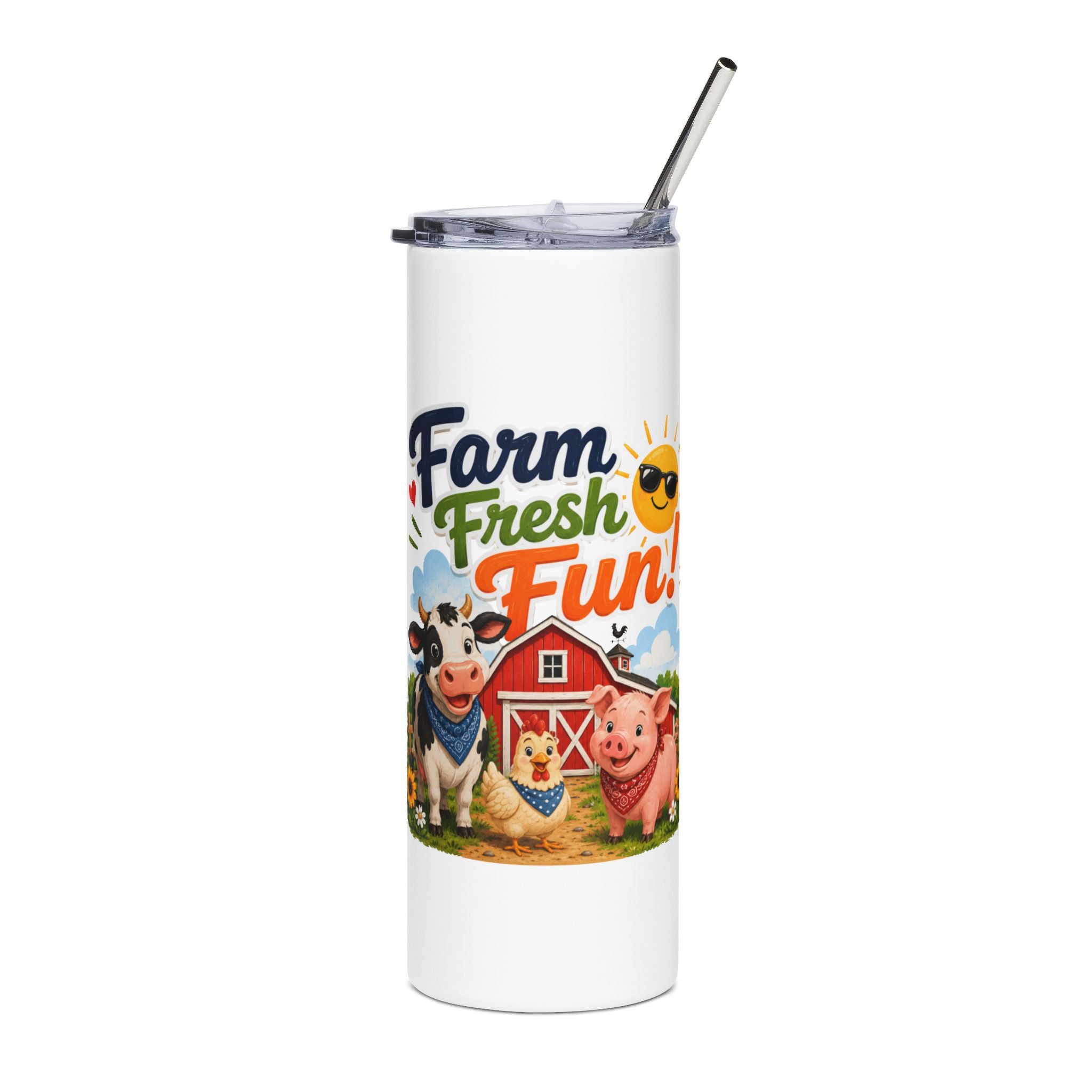 Farm Fresh Fun 20oz Stainless Steel Tumbler — Cute Cow & Pig Farm Design