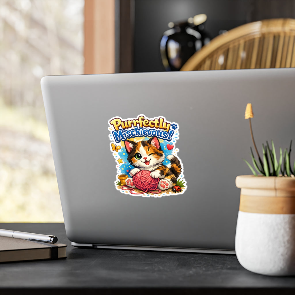Purrfectly Mischievous! Cute Kitten Kiss-Cut Vinyl Sticker