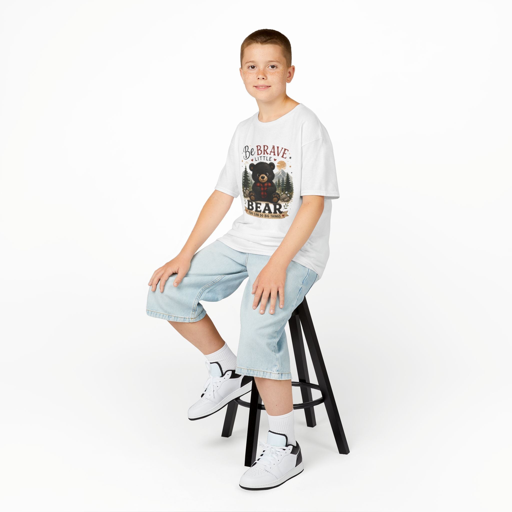 Kids T‑Shirt — "Be Brave Little Bear" Cute Woodland Bear Tee for Children, Inspirational Adventure Gift
