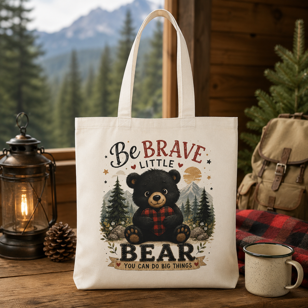 Be Brave Little Bear Tote Bag — Cute Kids Woodland Cotton Shopper