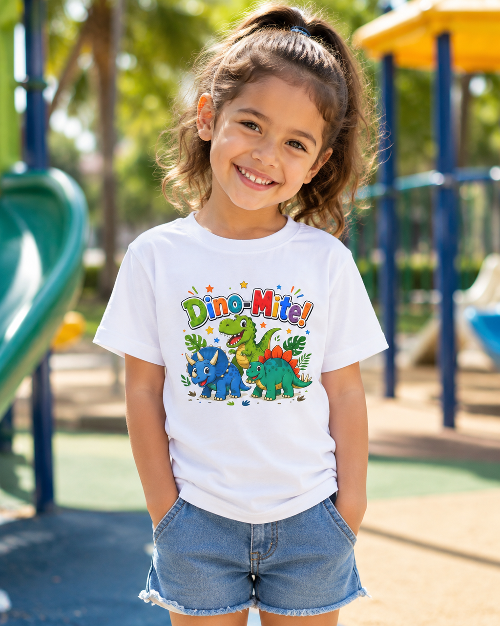 Kids T-Shirt - "Dino-Mite!" Colorful Dino Crew Tee for Toddlers & Kids