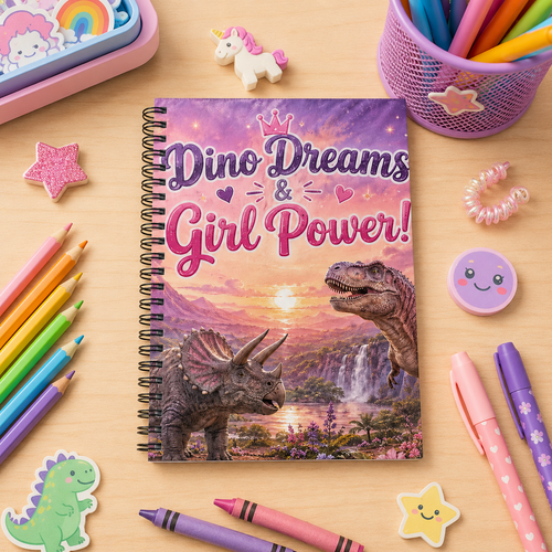 Dino Dreams & Girl Power! Spiral Notebook — Cute Dinosaur Journal for Girls