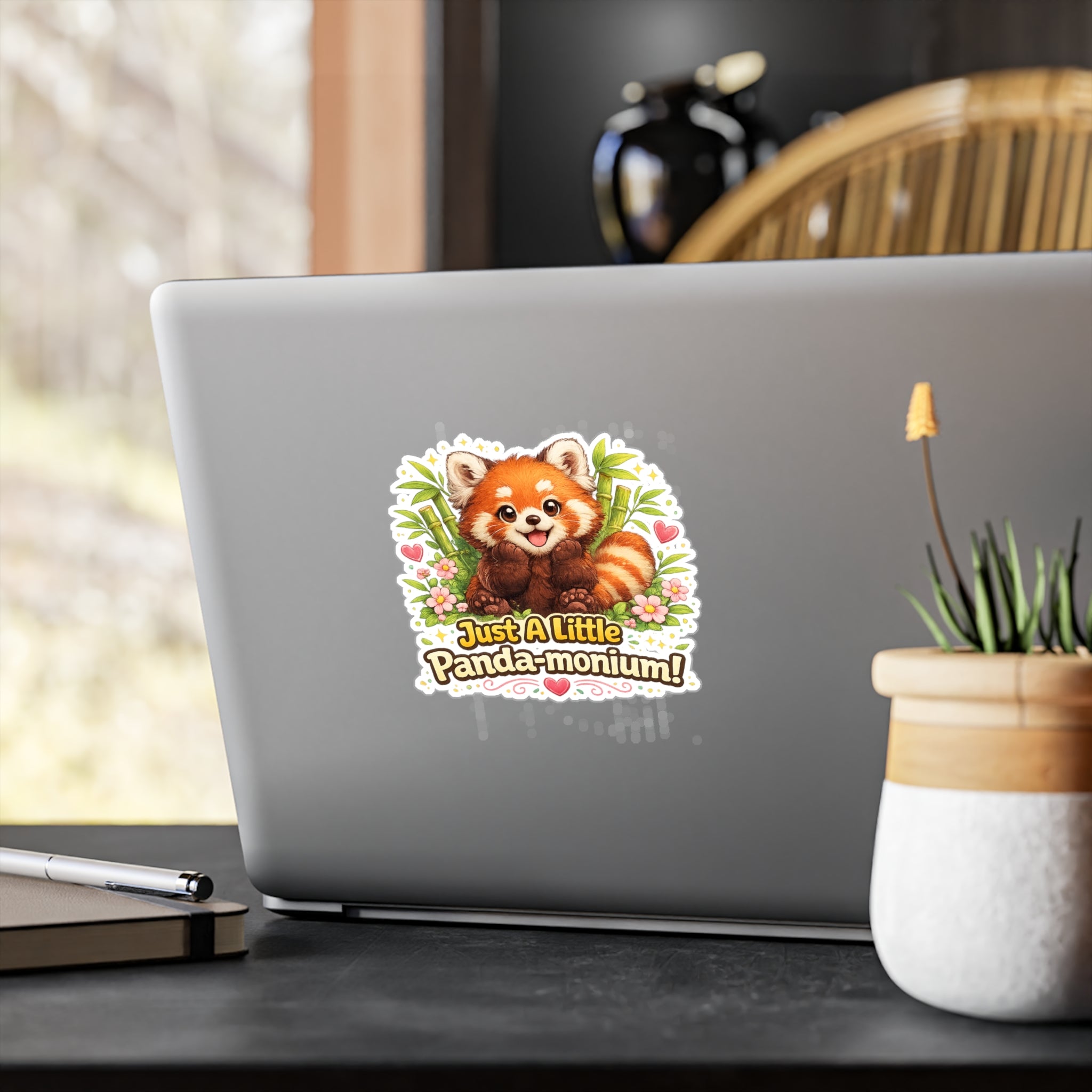Red Panda Illustration Just A Little Panda-monium Sticker | Kiss-Cut Vinyl Decal