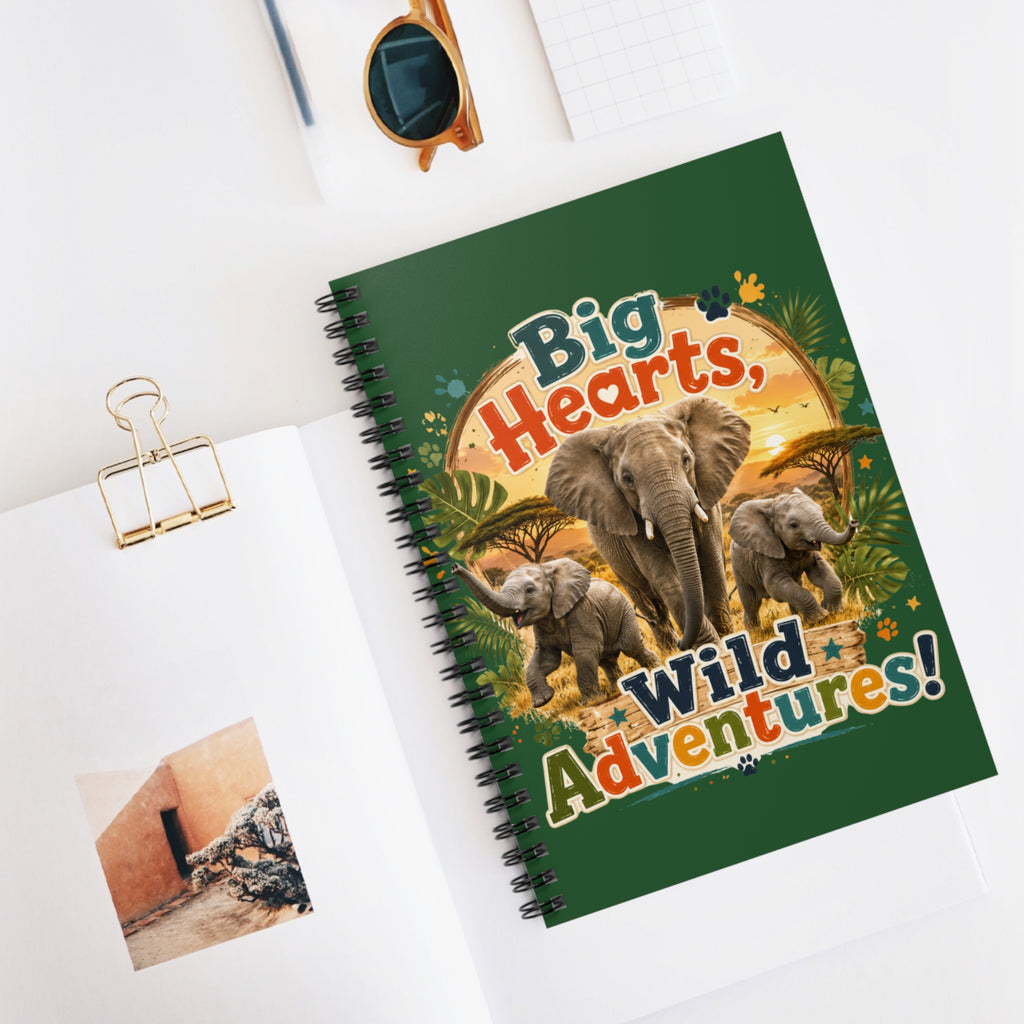 Elephant Adventure Spiral Notebook — "Big Hearts, Wild Adventures!" Ruled Journal
