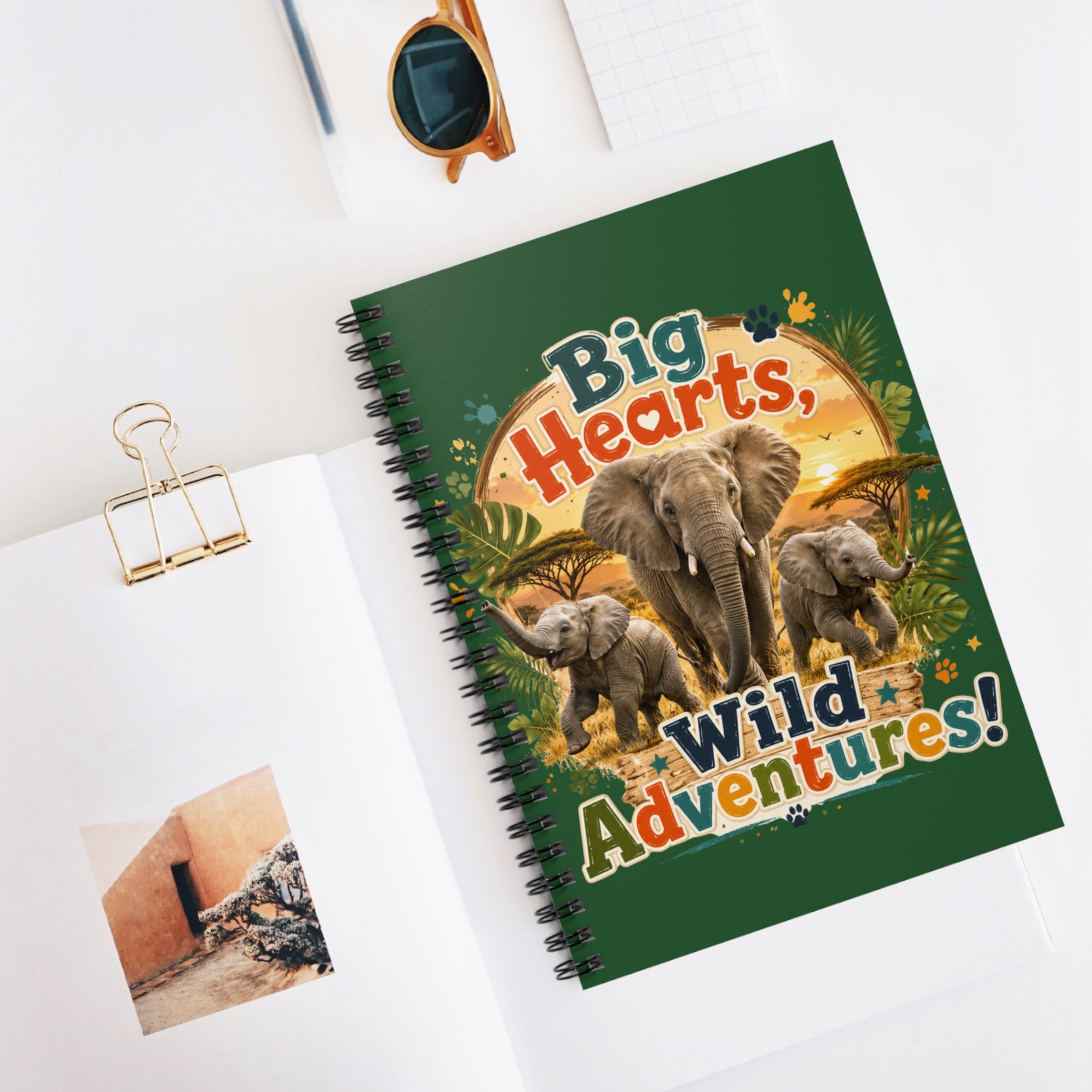 Elephant Adventure Spiral Notebook — "Big Hearts, Wild Adventures!" Ruled Journal