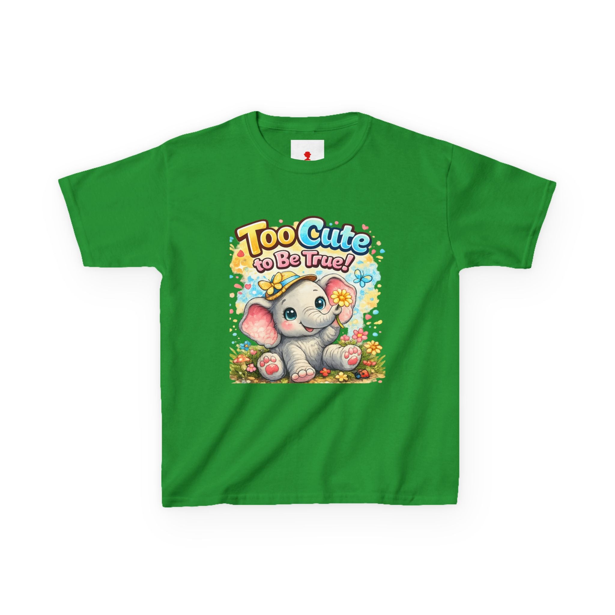 Kids Tee — "Too Cute to Be True" Elephant Graphic