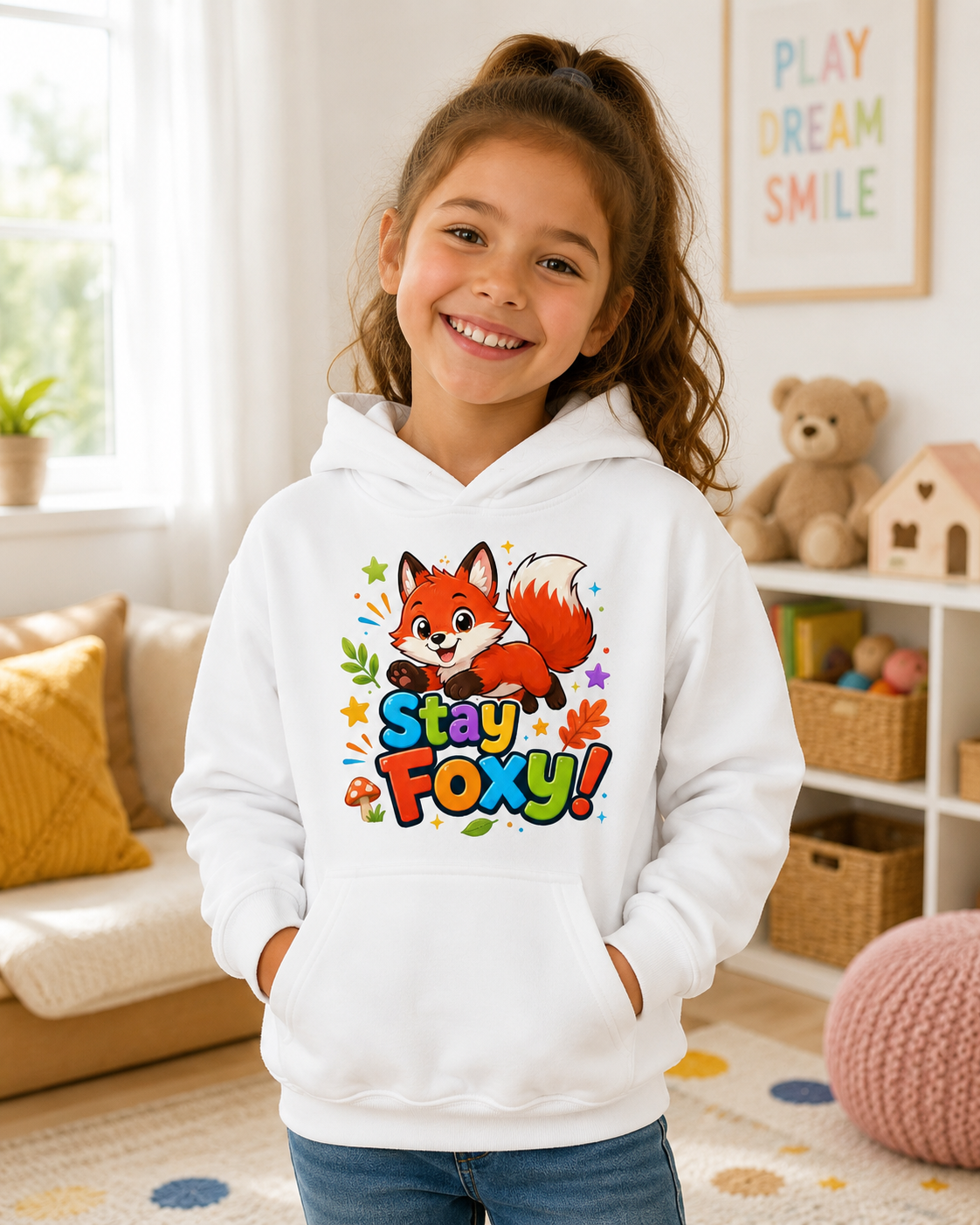 Kids Hoodie - "Stay Foxy" Cute Fox Graphic Pullover for Children