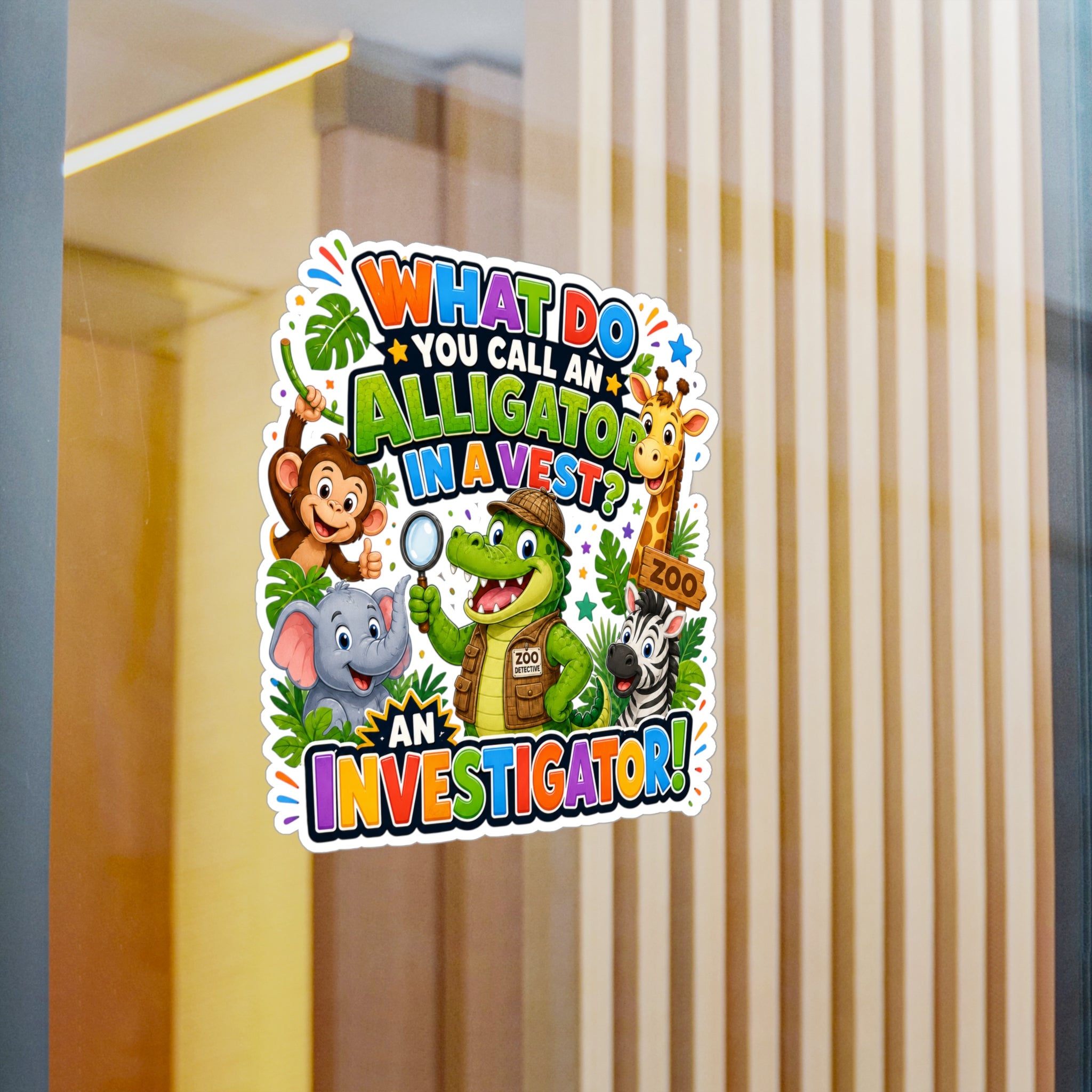 Alligator Investigator Sticker | Kiss-Cut Vinyl Decal, Cute Zoo Animals