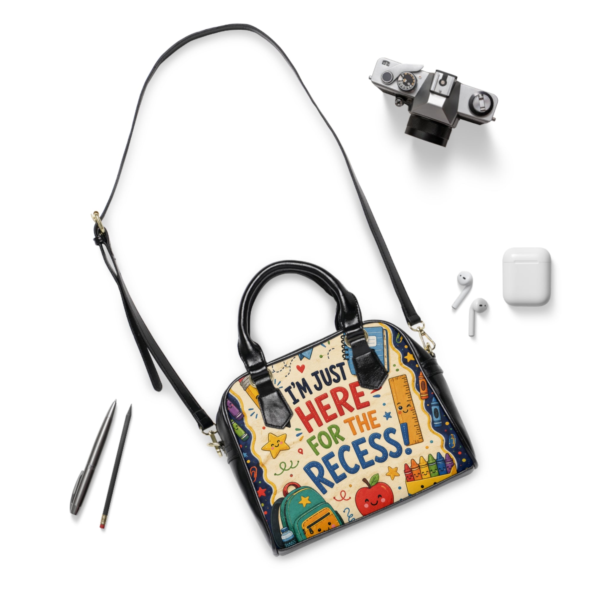 I’m Just Here for the Recess Shoulder Handbag | School Theme, Colorful Kids Design