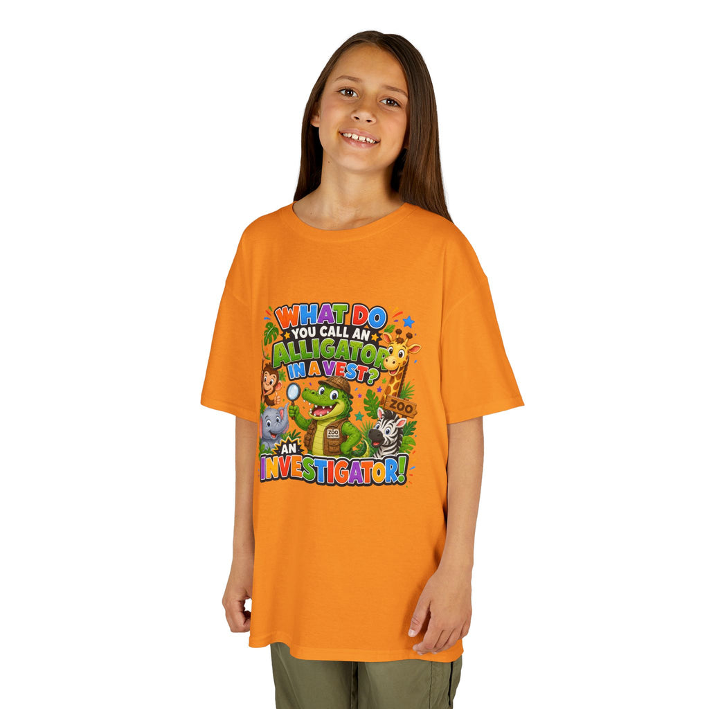 What Do You Call An Alligator? Investigator Kids T-Shirt | Cute Jungle Animals Puzzle