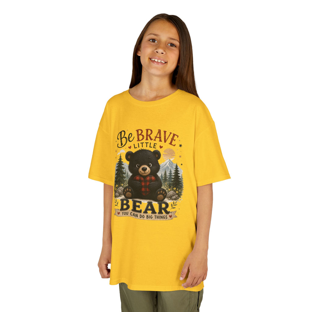 Kids T‑Shirt — "Be Brave Little Bear" Cute Woodland Bear Tee for Children, Inspirational Adventure Gift